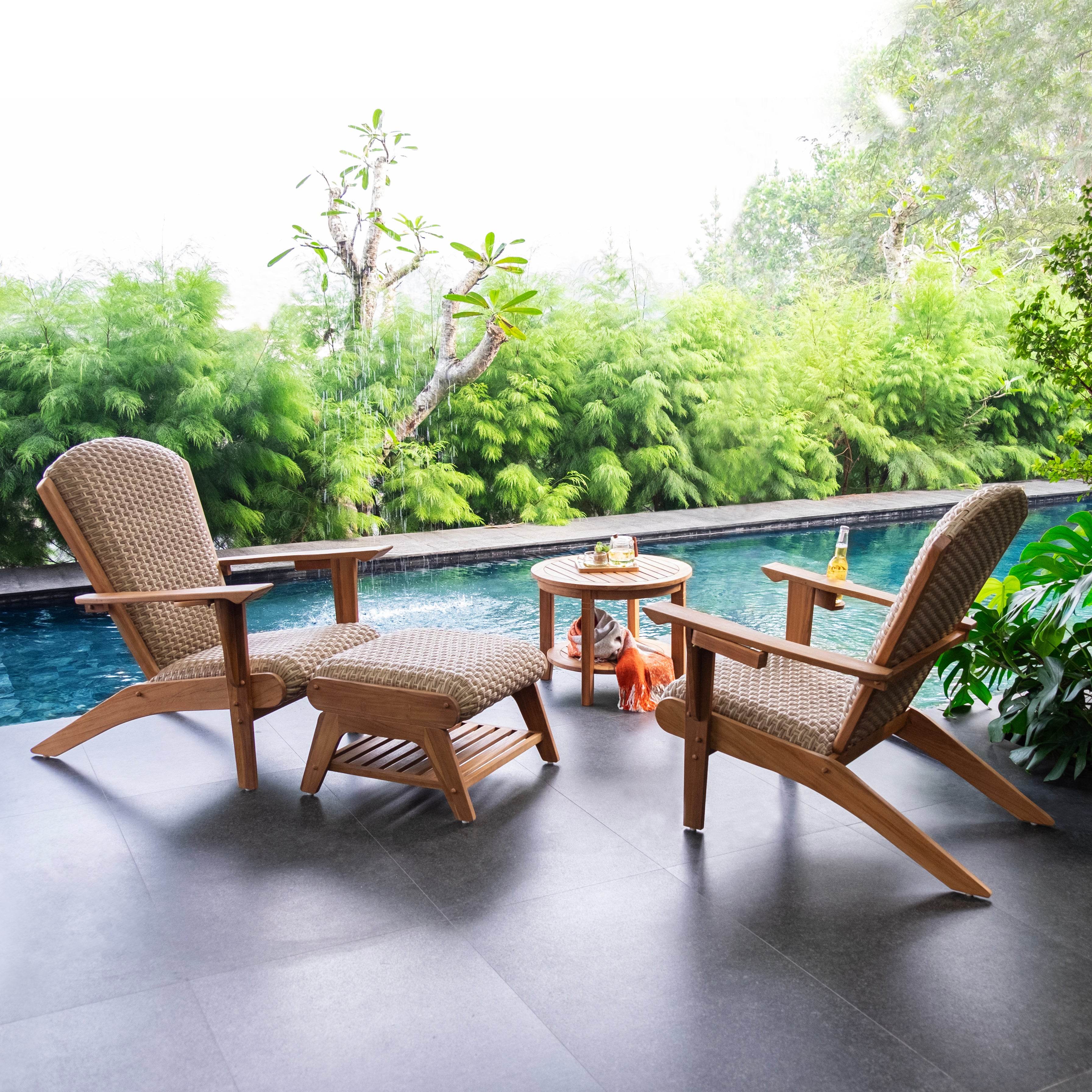 Camden Teak Wood 4 Piece Patio Conversation Set with Padded Woven Seat  – FREE Furniture Cover - Image 10