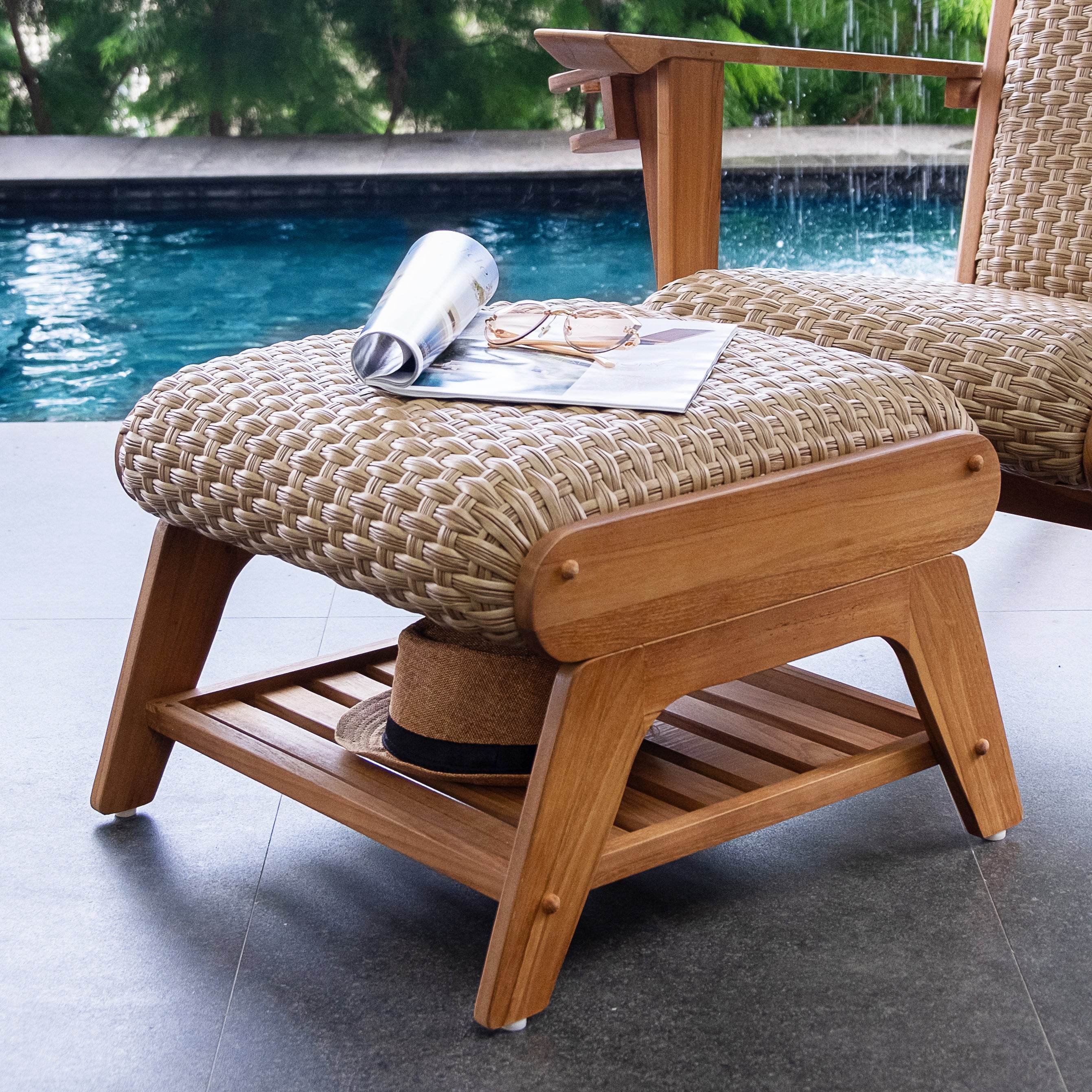 Camden Teak Wood 4 Piece Patio Conversation Set with Padded Woven Seat  – FREE Furniture Cover - Image 11