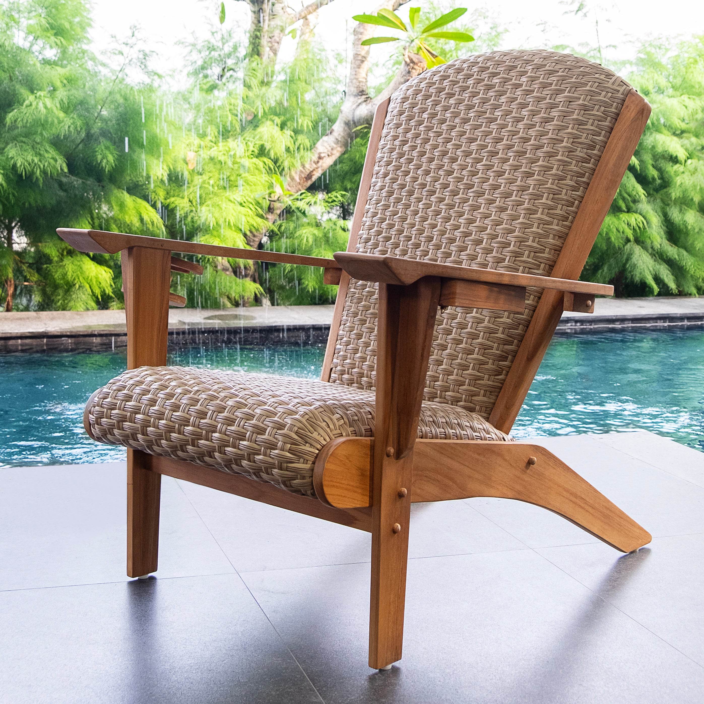 Camden Teak Wood 4 Piece Patio Conversation Set with Padded Woven Seat  – FREE Furniture Cover - Image 12