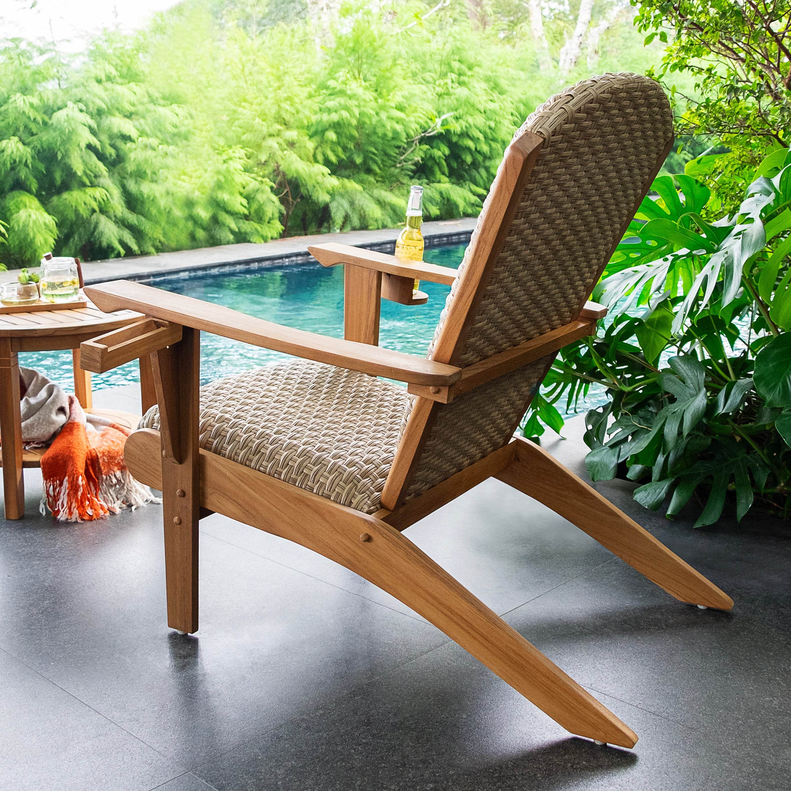 Camden Teak Wood 4 Piece Patio Conversation Set with Padded Woven Seat  – FREE Furniture Cover - Image 13