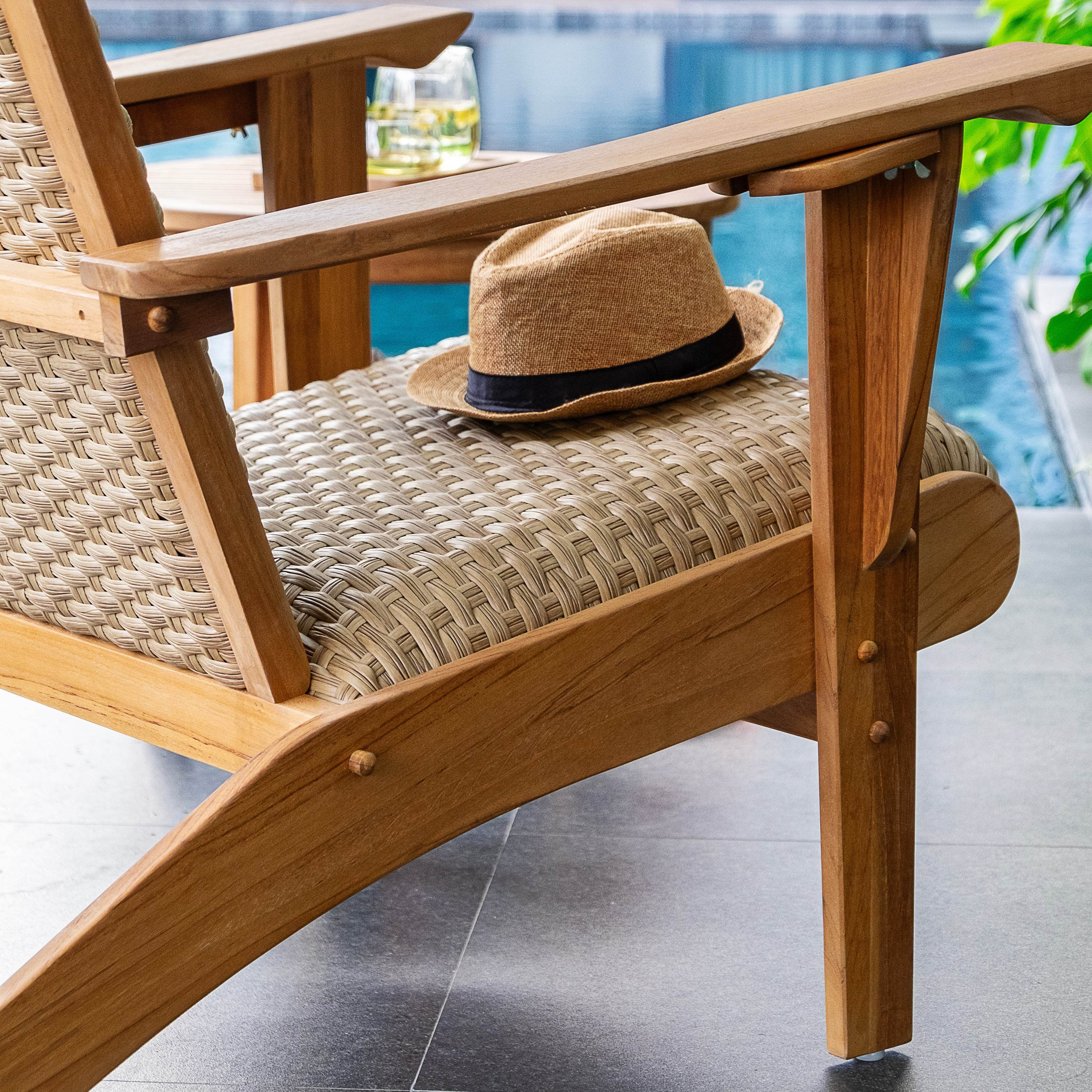 Camden Teak Wood 4 Piece Patio Conversation Set with Padded Woven Seat  – FREE Furniture Cover - Image 14