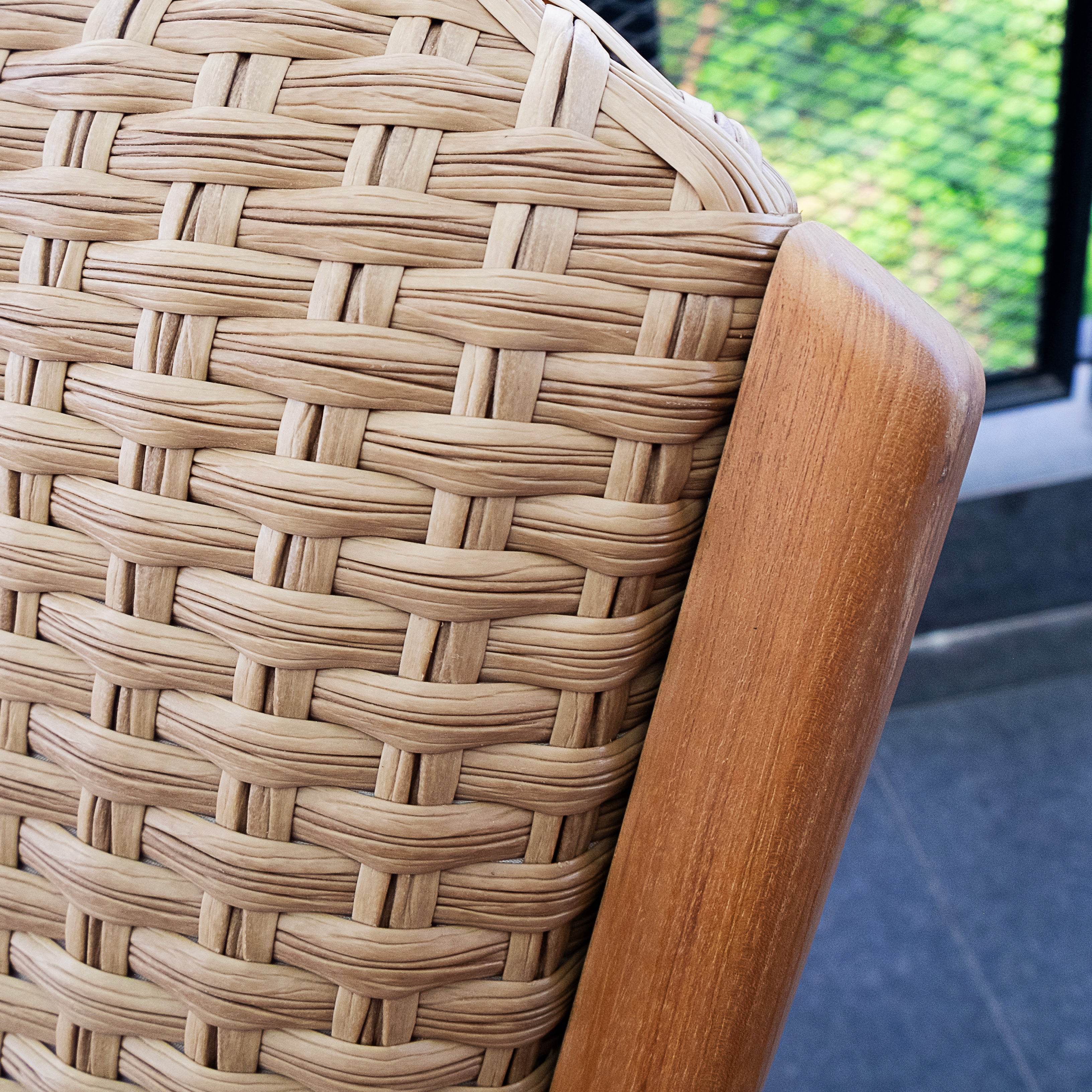 Camden Teak Wood 4 Piece Patio Conversation Set with Padded Woven Seat  – FREE Furniture Cover - Image 20