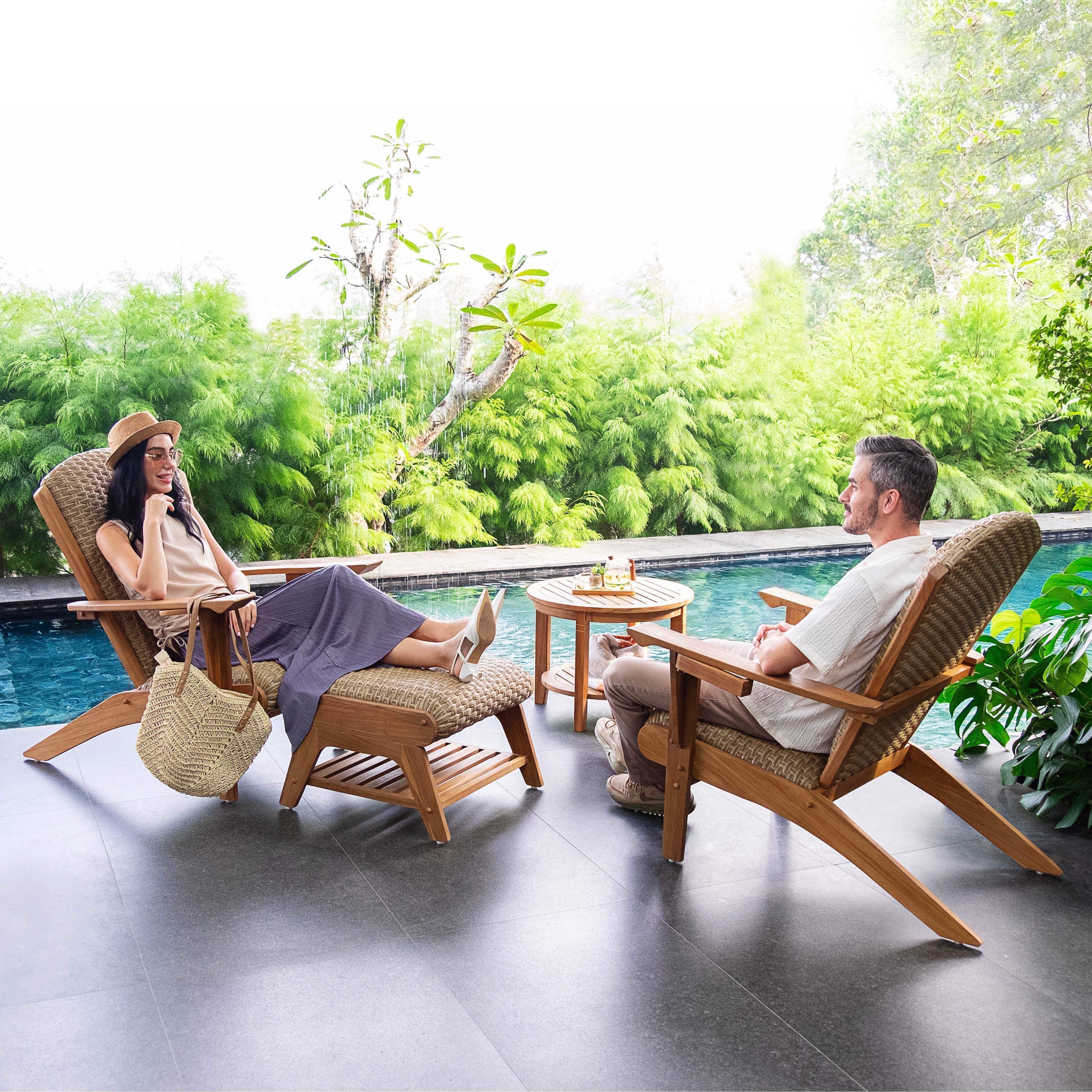 Camden Teak Wood 4 Piece Patio Conversation Set with Padded Woven Seat  – FREE Furniture Cover - Image 8