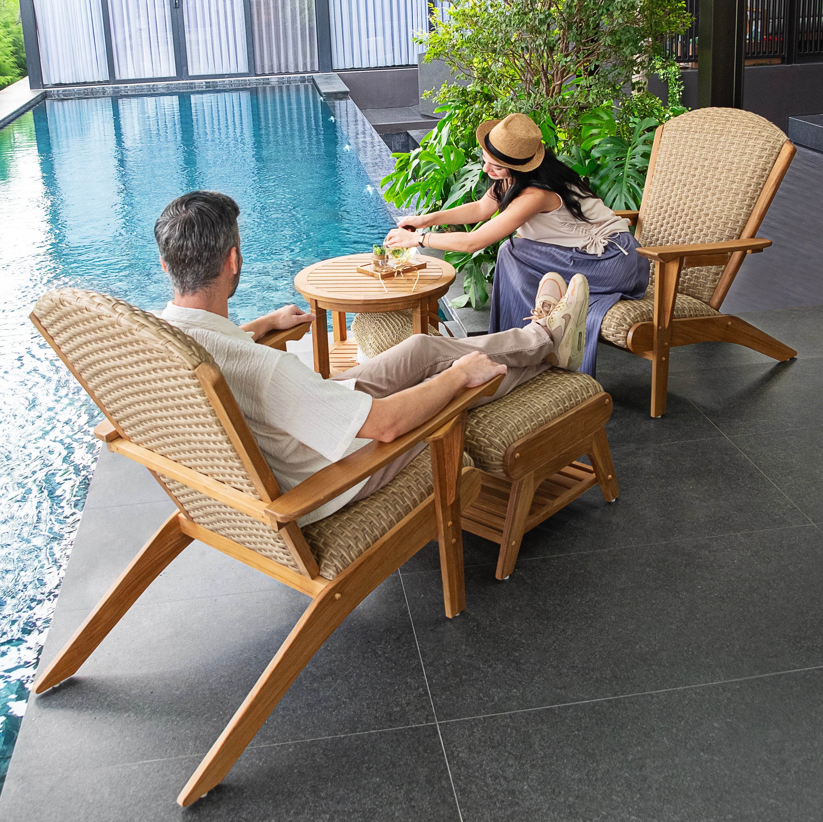 Camden Teak Wood 4 Piece Patio Conversation Set with Padded Woven Seat  – FREE Furniture Cover - Image 9