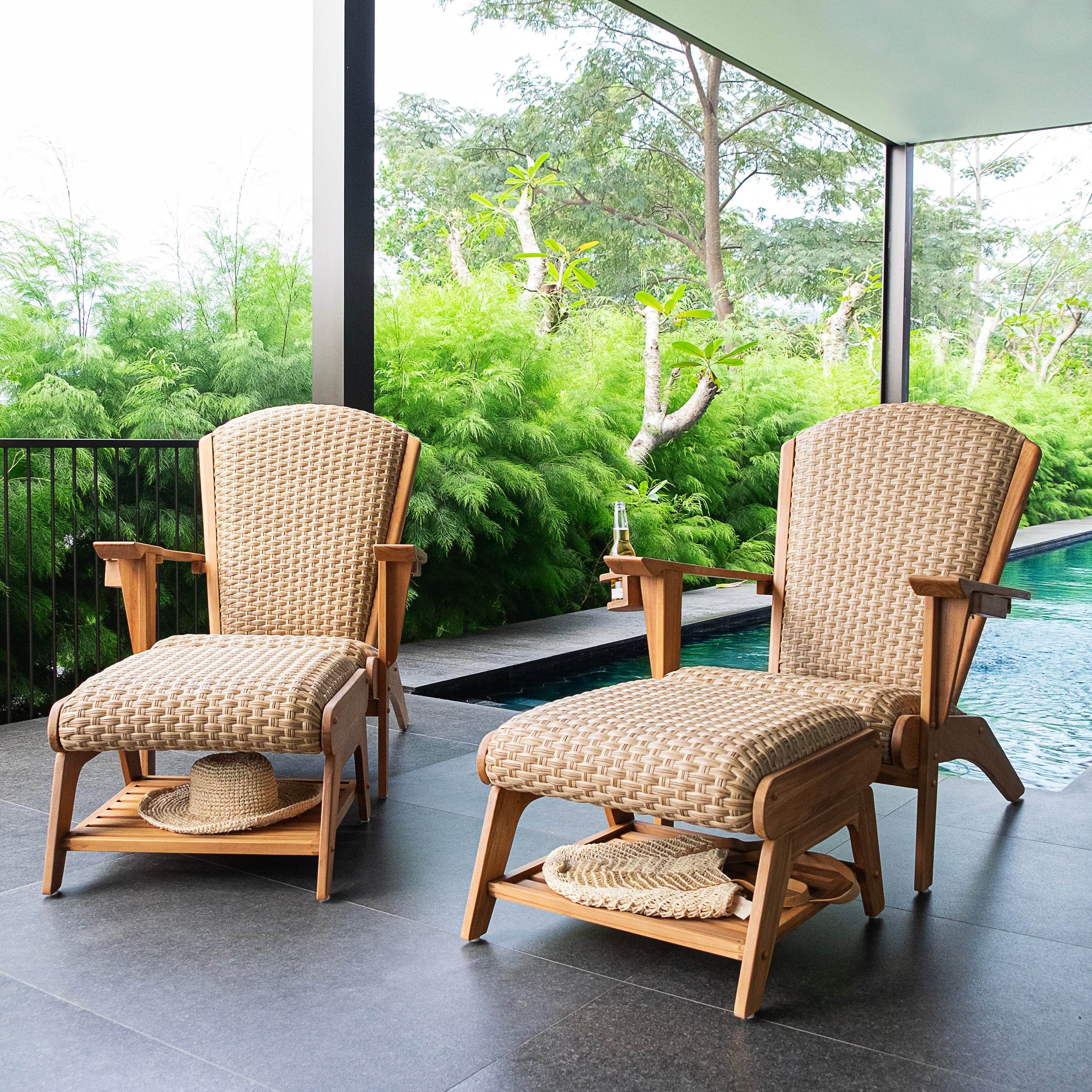 Camden Teak Wood 4 Pieces Patio Conversation Set with Padded Woven Seat – FREE Furniture Cover - Image 10