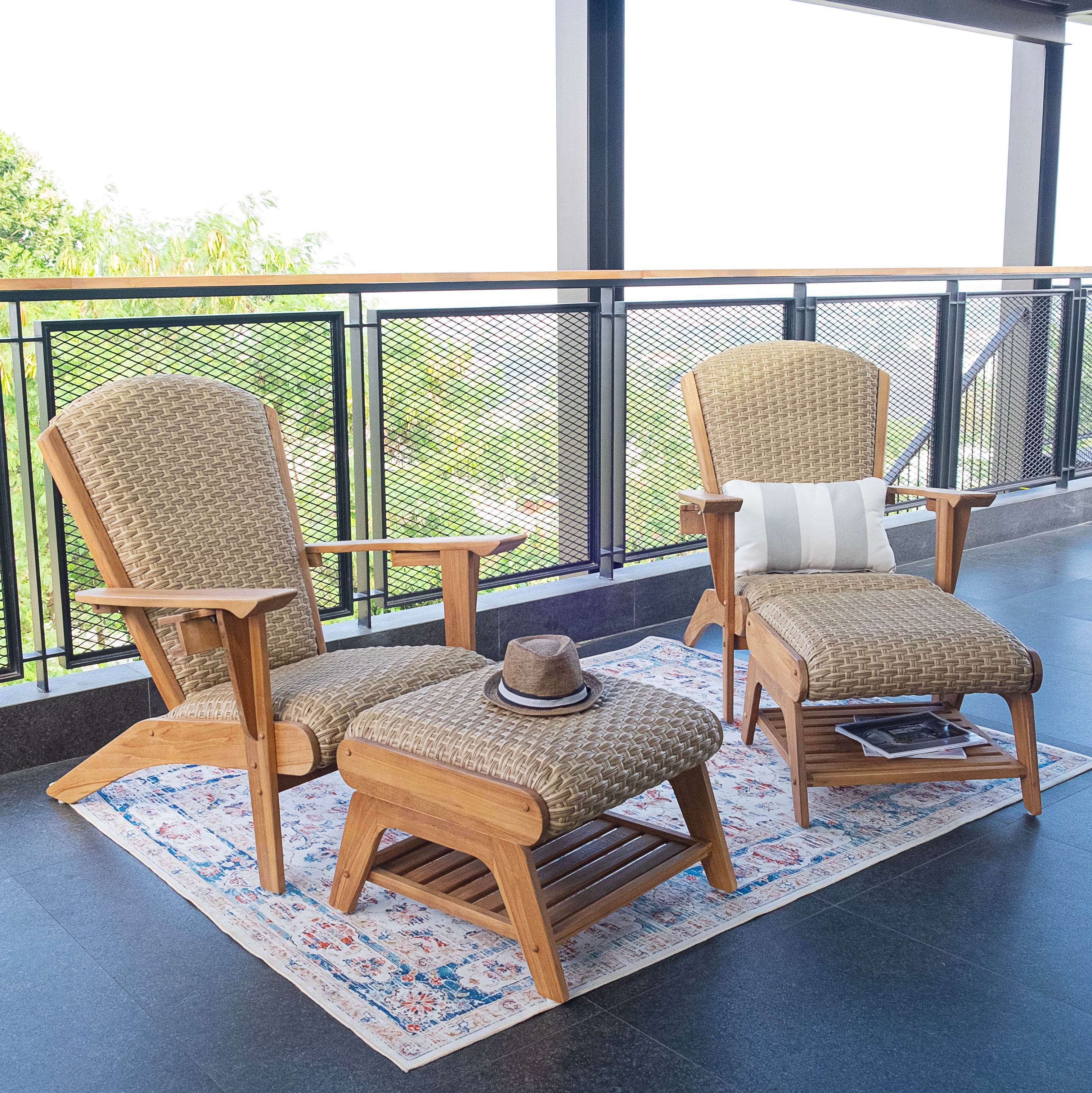 Camden Teak Wood 4 Pieces Patio Conversation Set with Padded Woven Seat – FREE Furniture Cover - Image 7