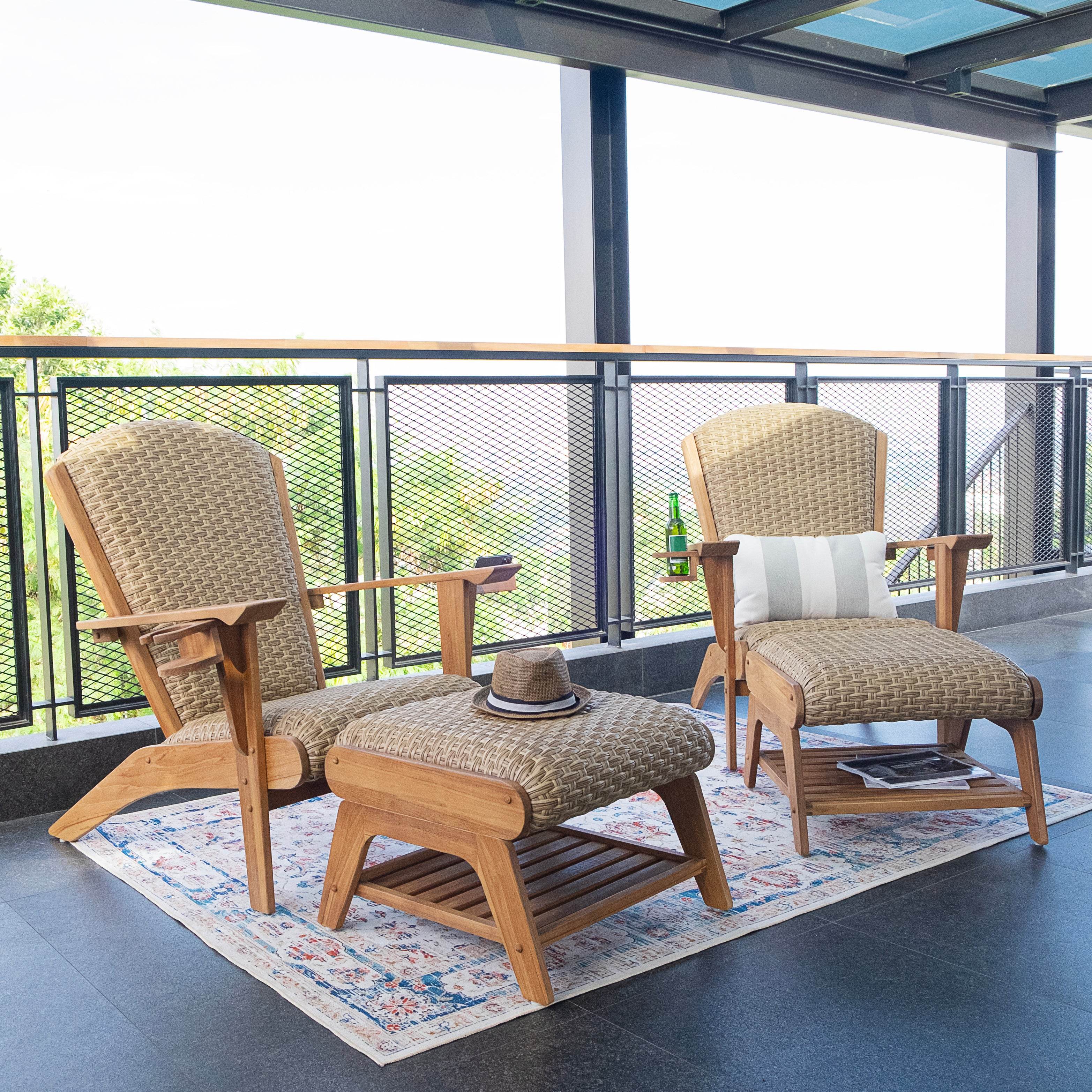 Camden Teak Wood 4 Pieces Patio Conversation Set with Padded Woven Seat – FREE Furniture Cover - Image 8