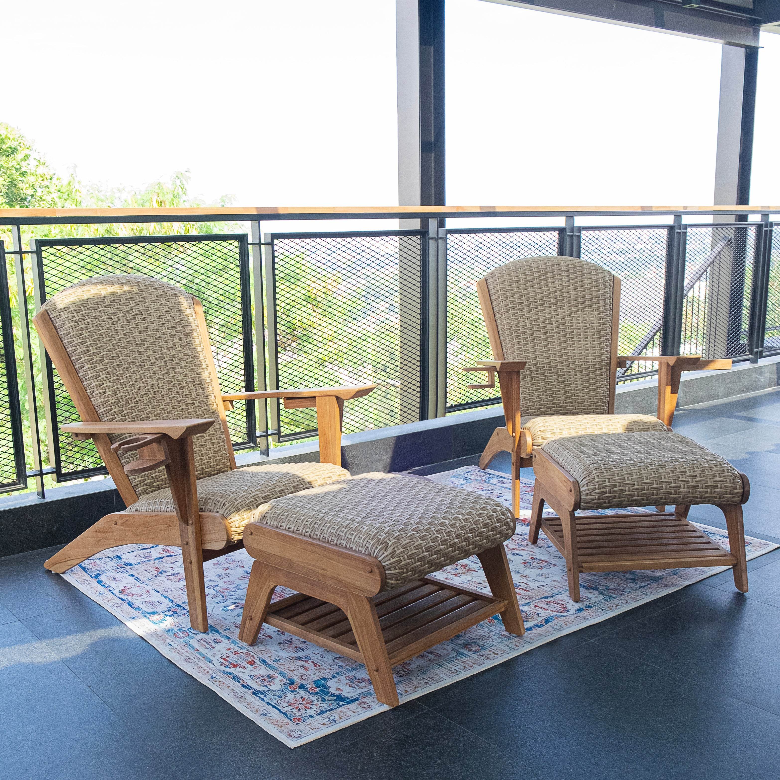 Camden Teak Wood 4 Pieces Patio Conversation Set with Padded Woven Seat – FREE Furniture Cover - Image 9