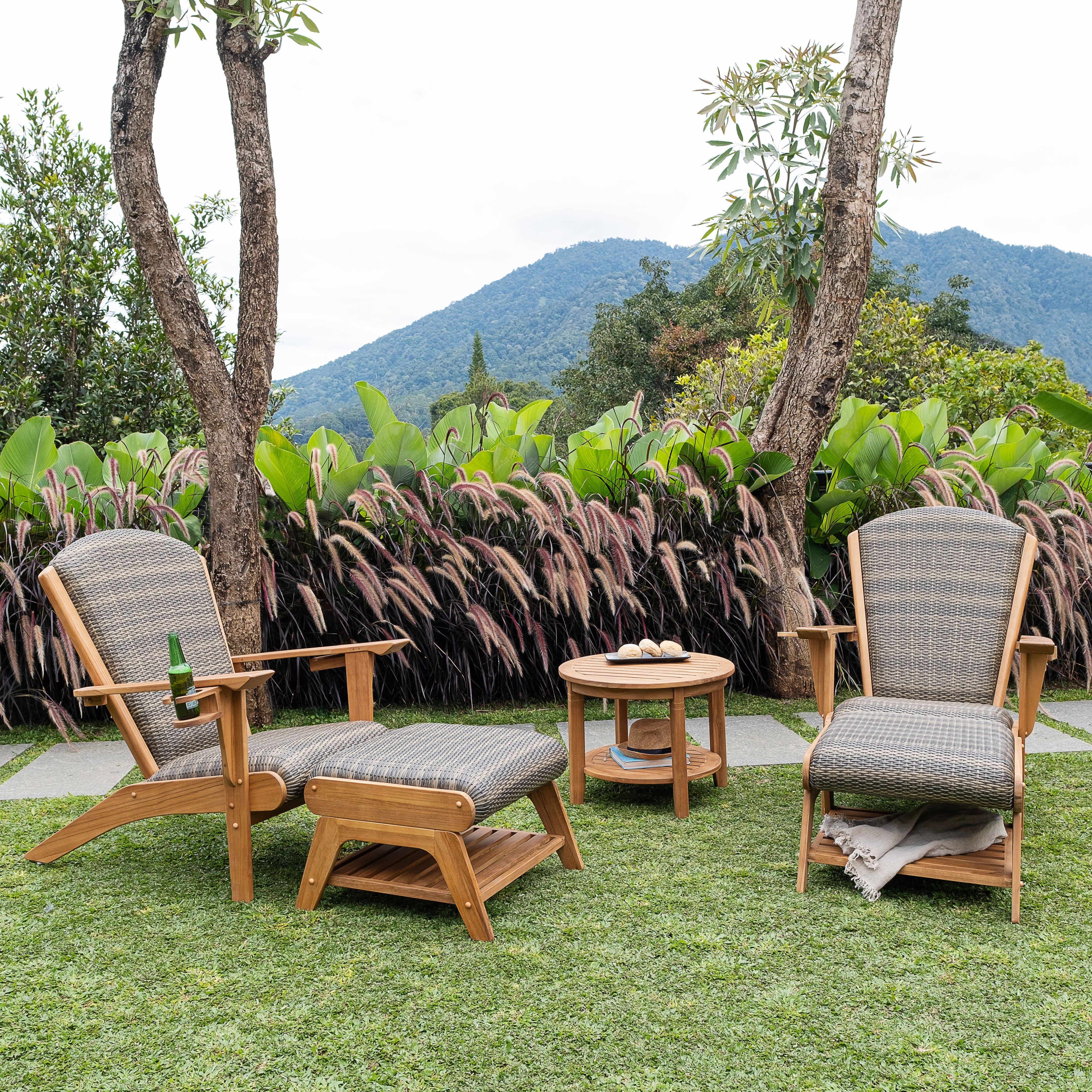 Camden Teak Wood 5 Piece Patio Conversation Set with Padded Woven Seat – FREE Furniture Cover - Image 10