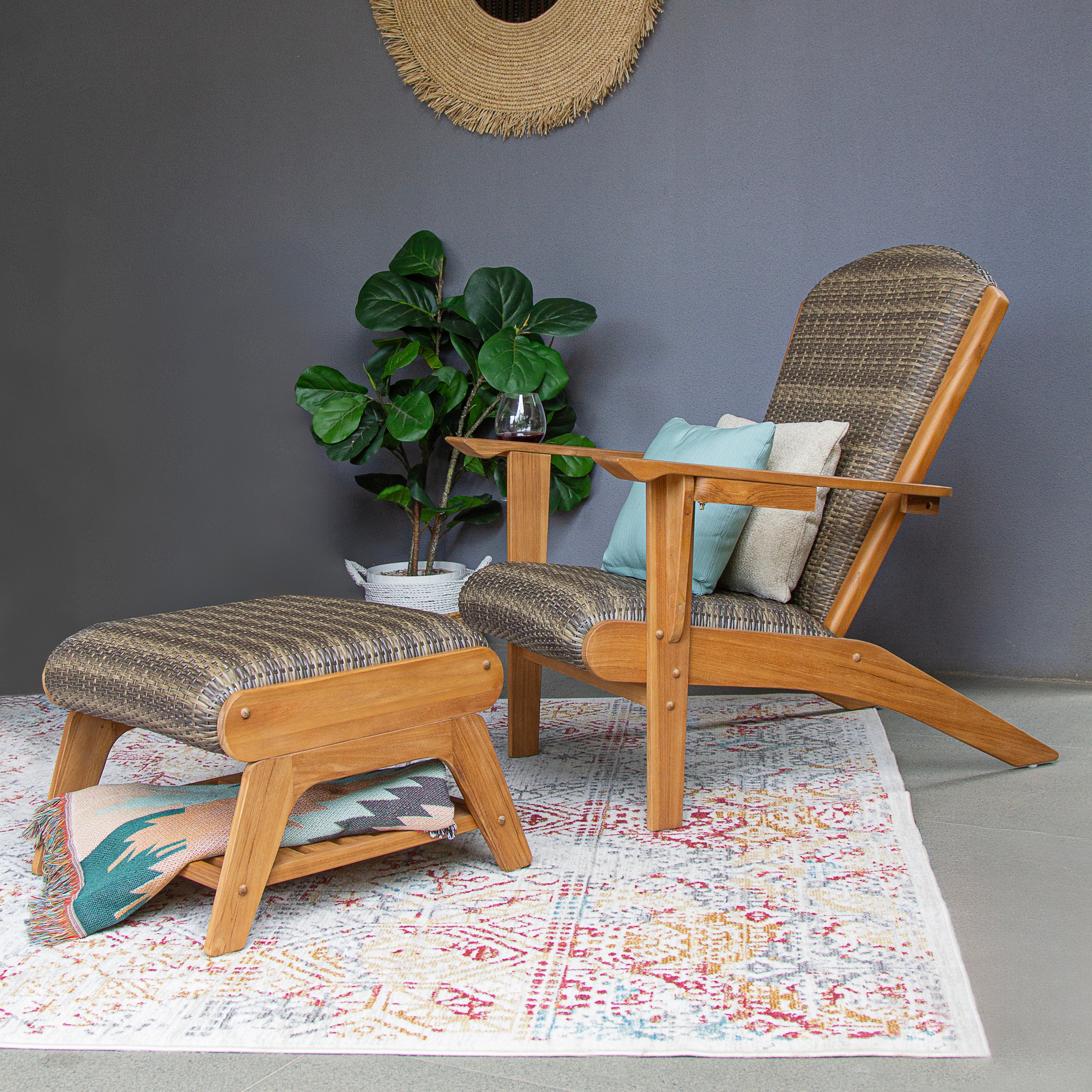 Camden Teak Wood 5 Piece Patio Conversation Set with Padded Woven Seat – FREE Furniture Cover - Image 11
