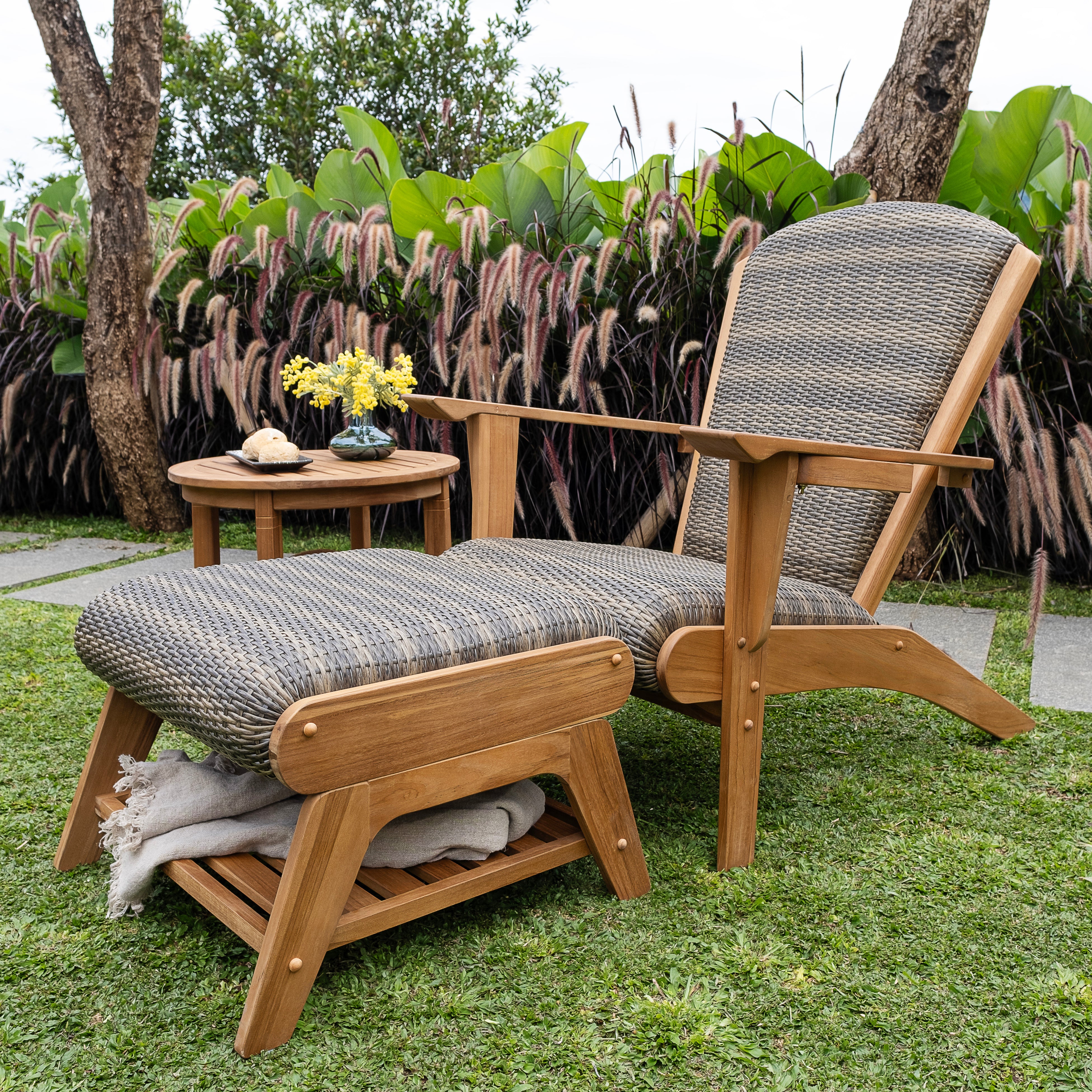 Camden Teak Wood 5 Piece Patio Conversation Set with Padded Woven Seat – FREE Furniture Cover - Image 12