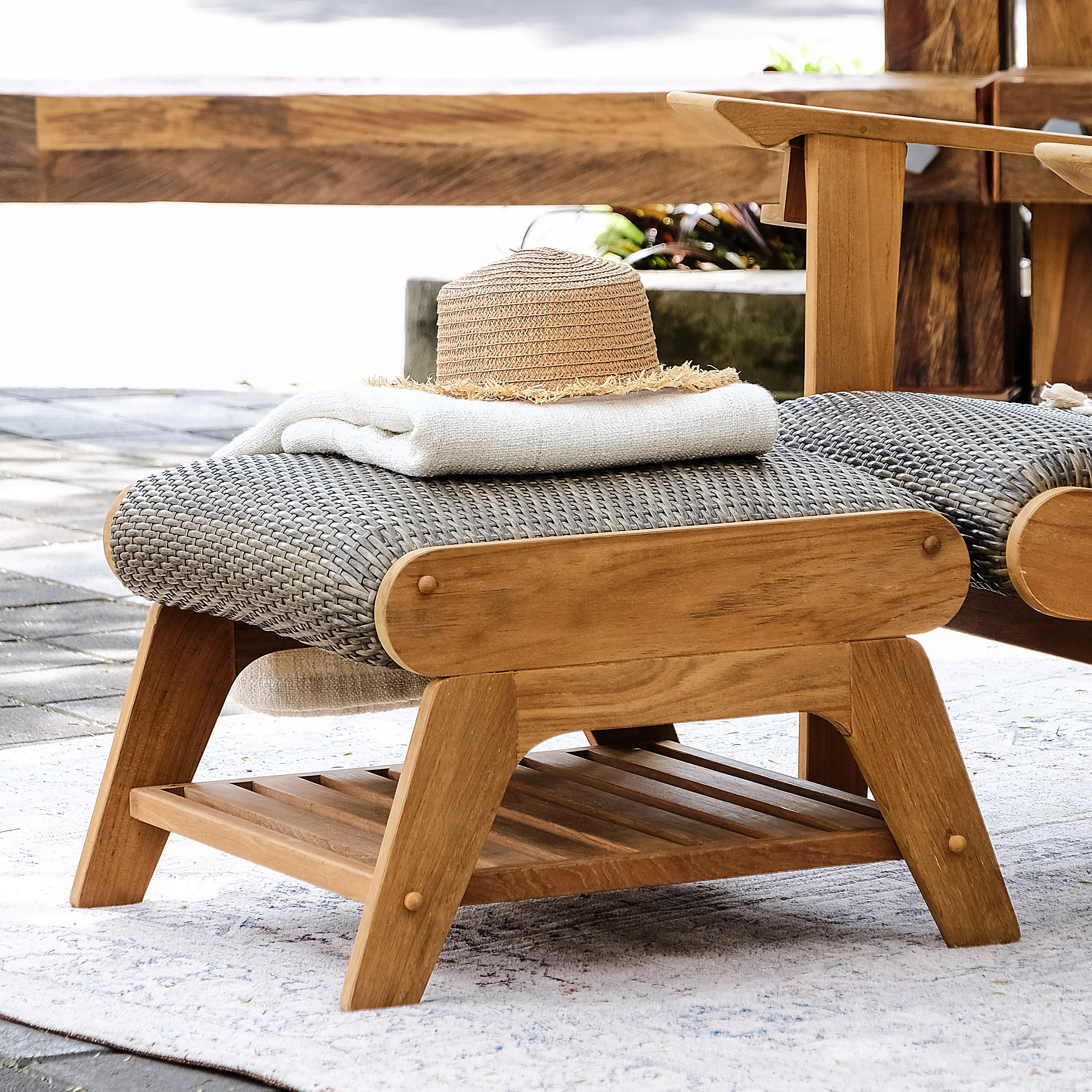 Camden Teak Wood 5 Piece Patio Conversation Set with Padded Woven Seat – FREE Furniture Cover - Image 17