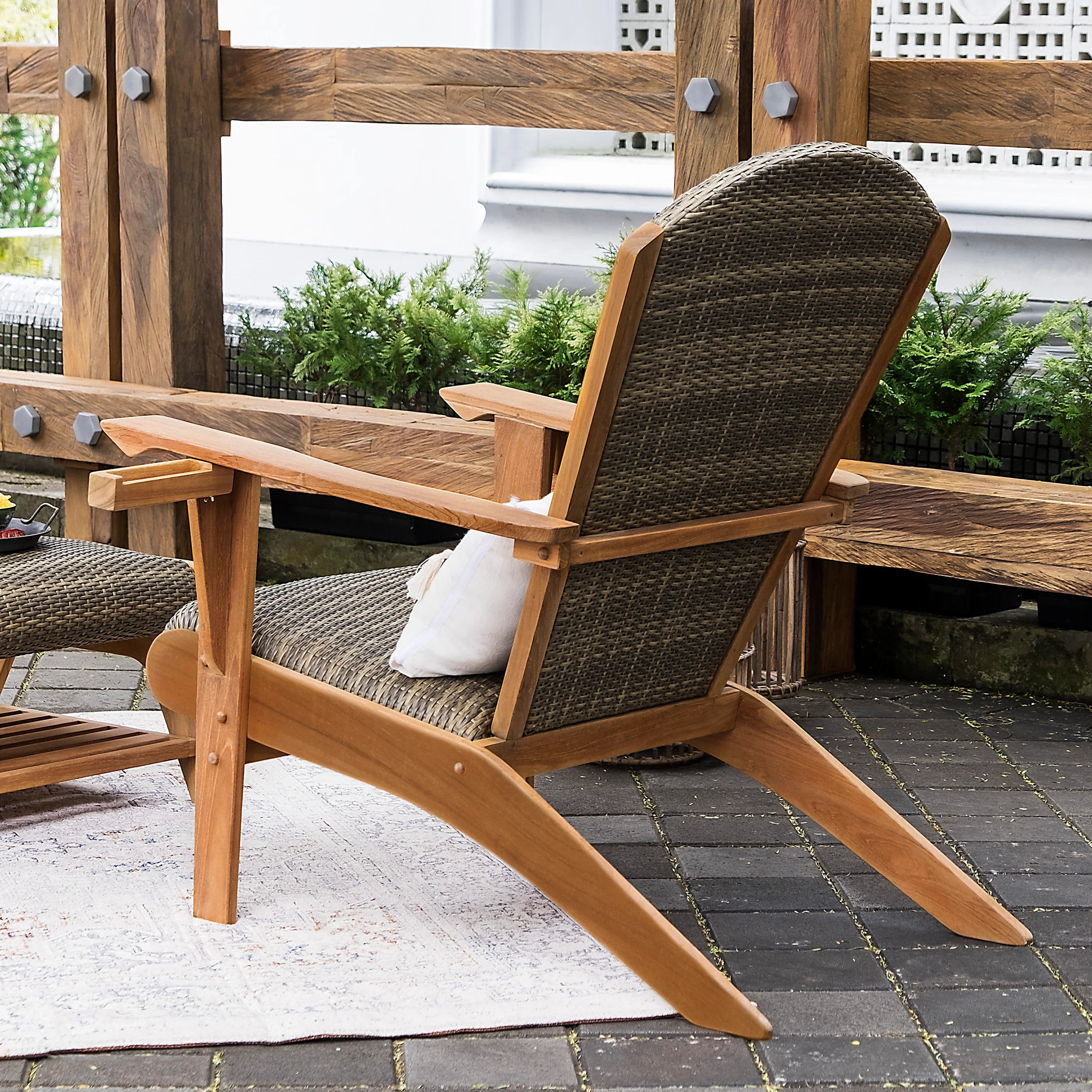 Camden Teak Wood 5 Piece Patio Conversation Set with Padded Woven Seat – FREE Furniture Cover - Image 18