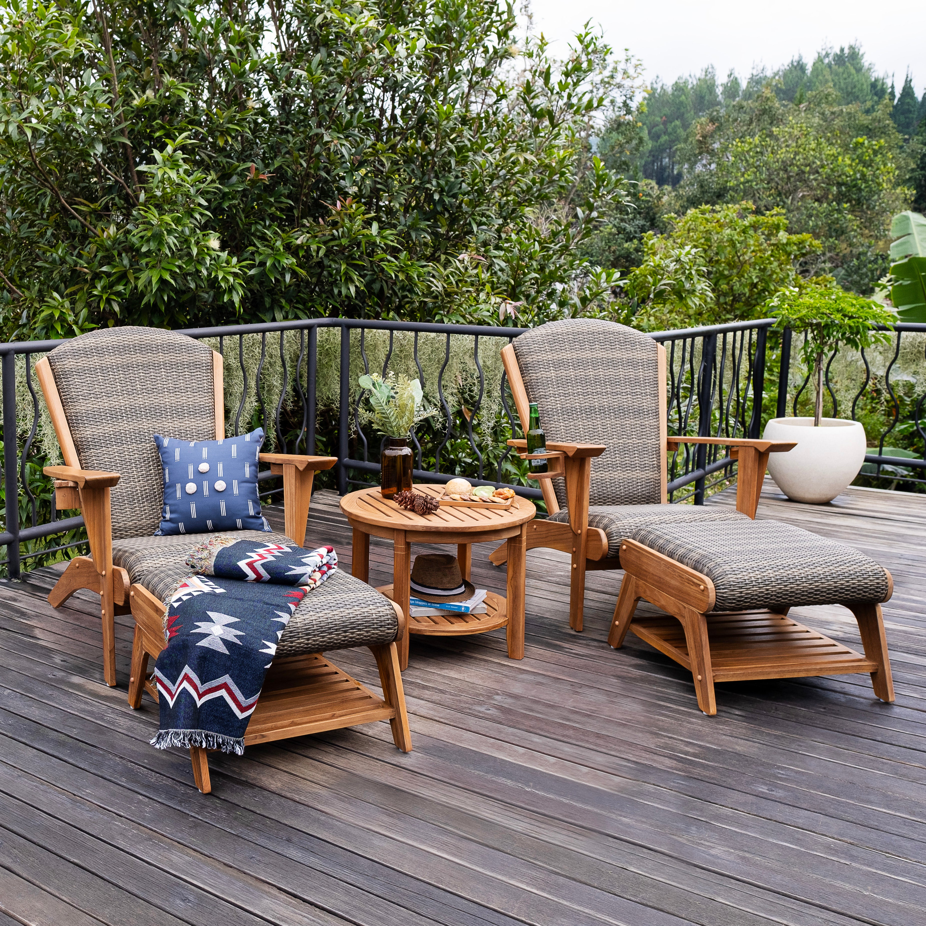 Camden Teak Wood 5 Piece Patio Conversation Set with Padded Woven Seat – FREE Furniture Cover - Image 9