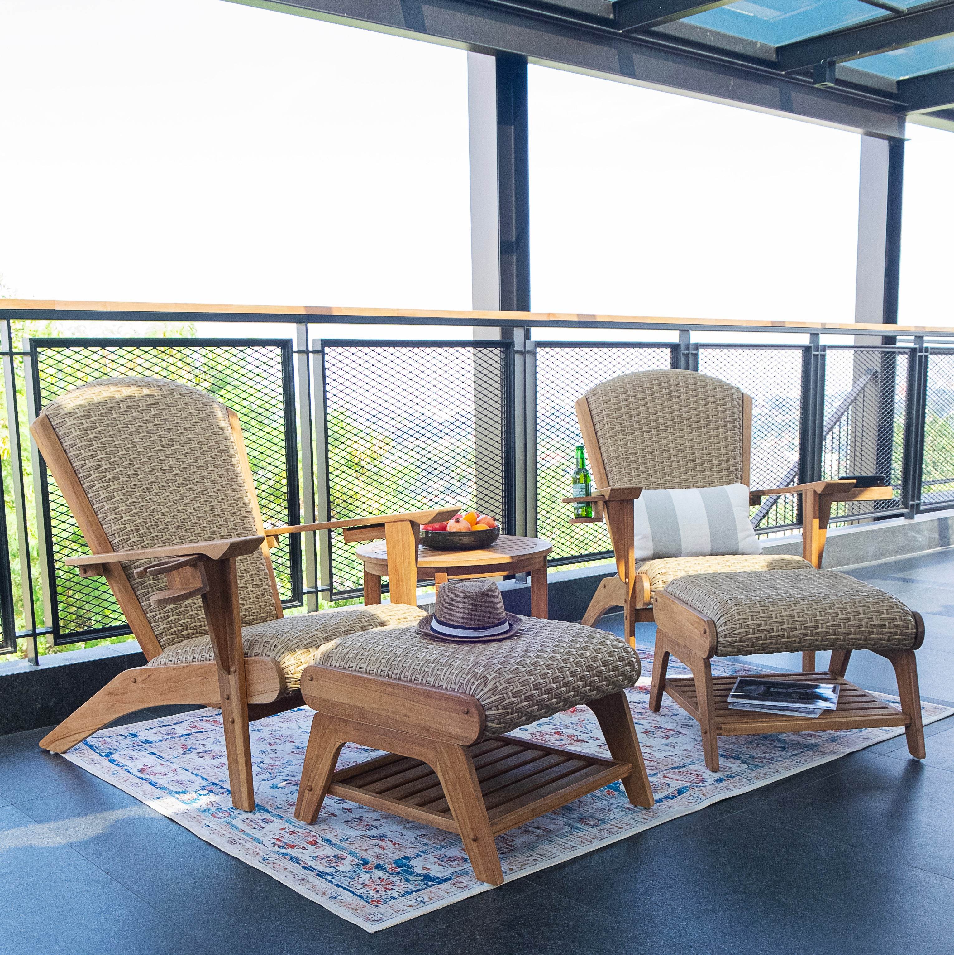 Camden Teak Wood 5 Pieces Patio Conversation Set with Padded Woven Seat – FREE Furniture Cover - Image 10