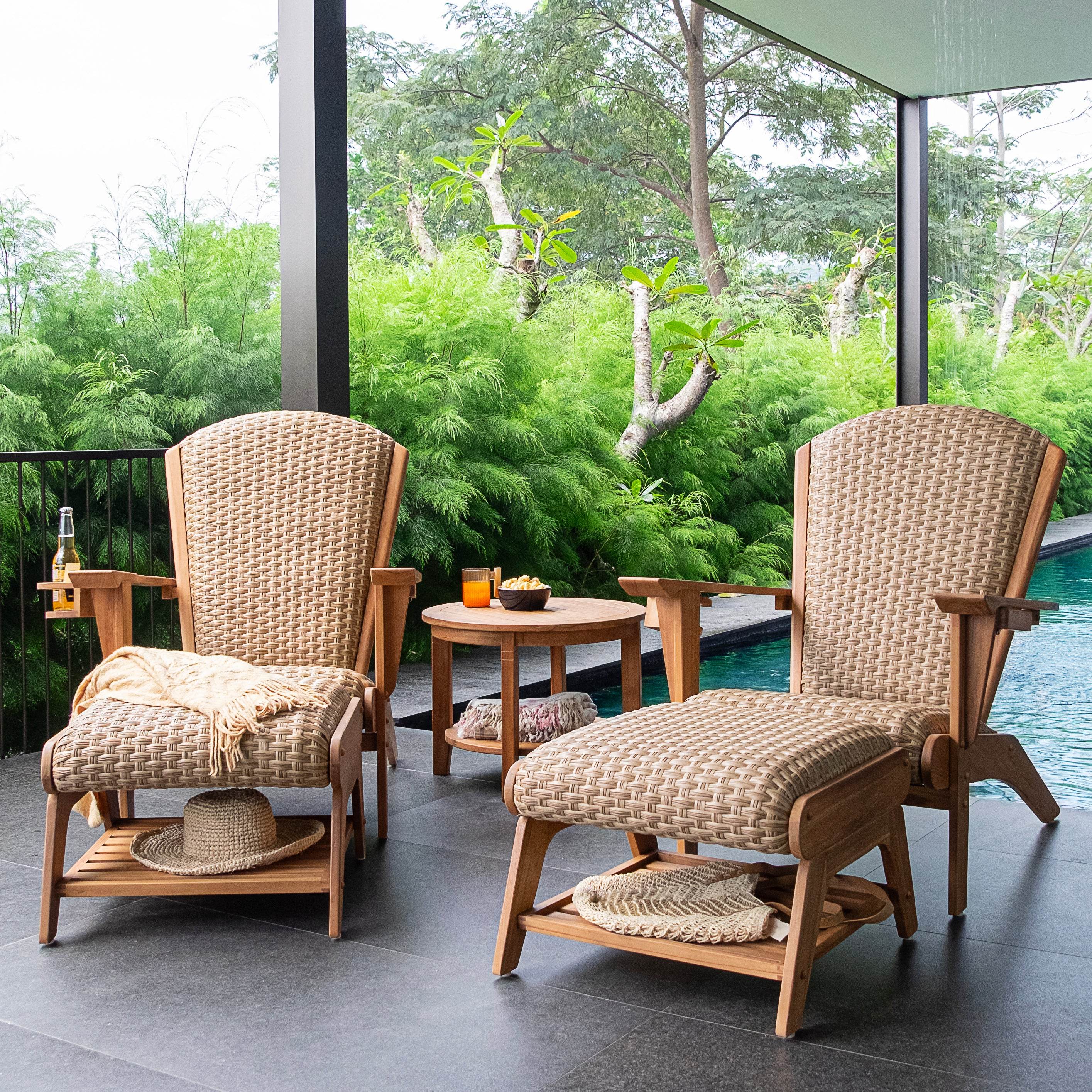 Camden Teak Wood 5 Pieces Patio Conversation Set with Padded Woven Seat – FREE Furniture Cover - Image 11