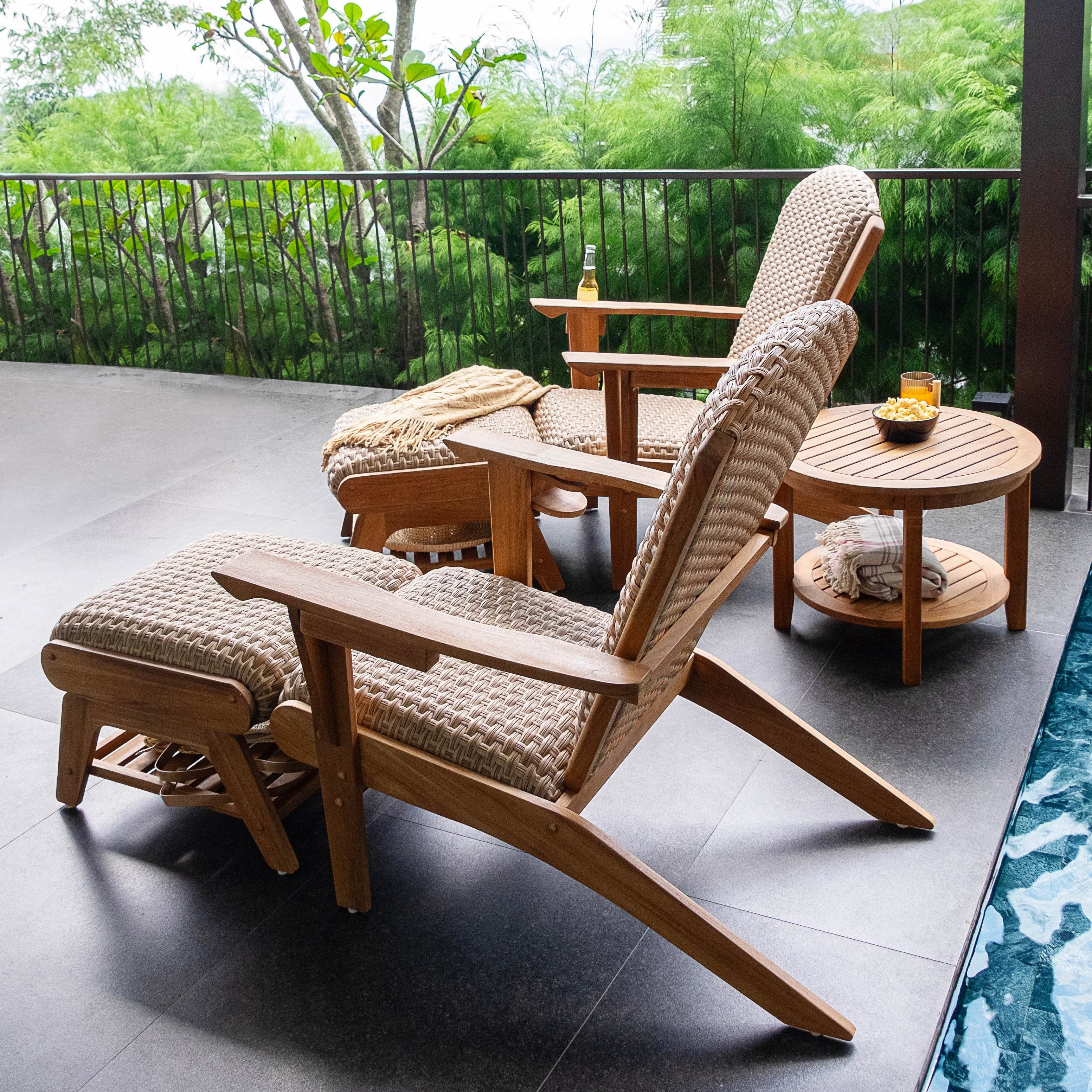Camden Teak Wood 5 Pieces Patio Conversation Set with Padded Woven Seat – FREE Furniture Cover - Image 12