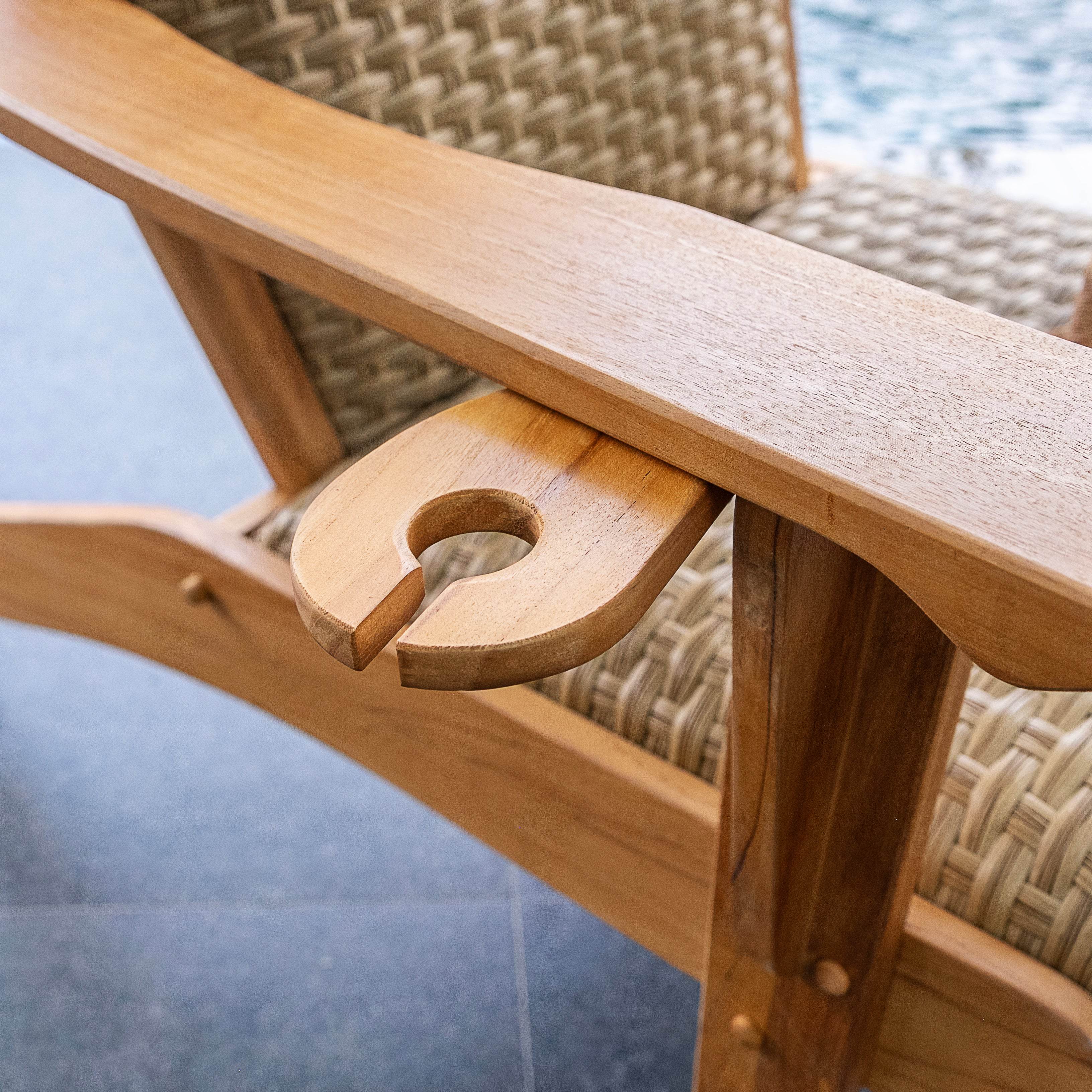 Camden Teak Wood 5 Pieces Patio Conversation Set with Padded Woven Seat – FREE Furniture Cover - Image 18