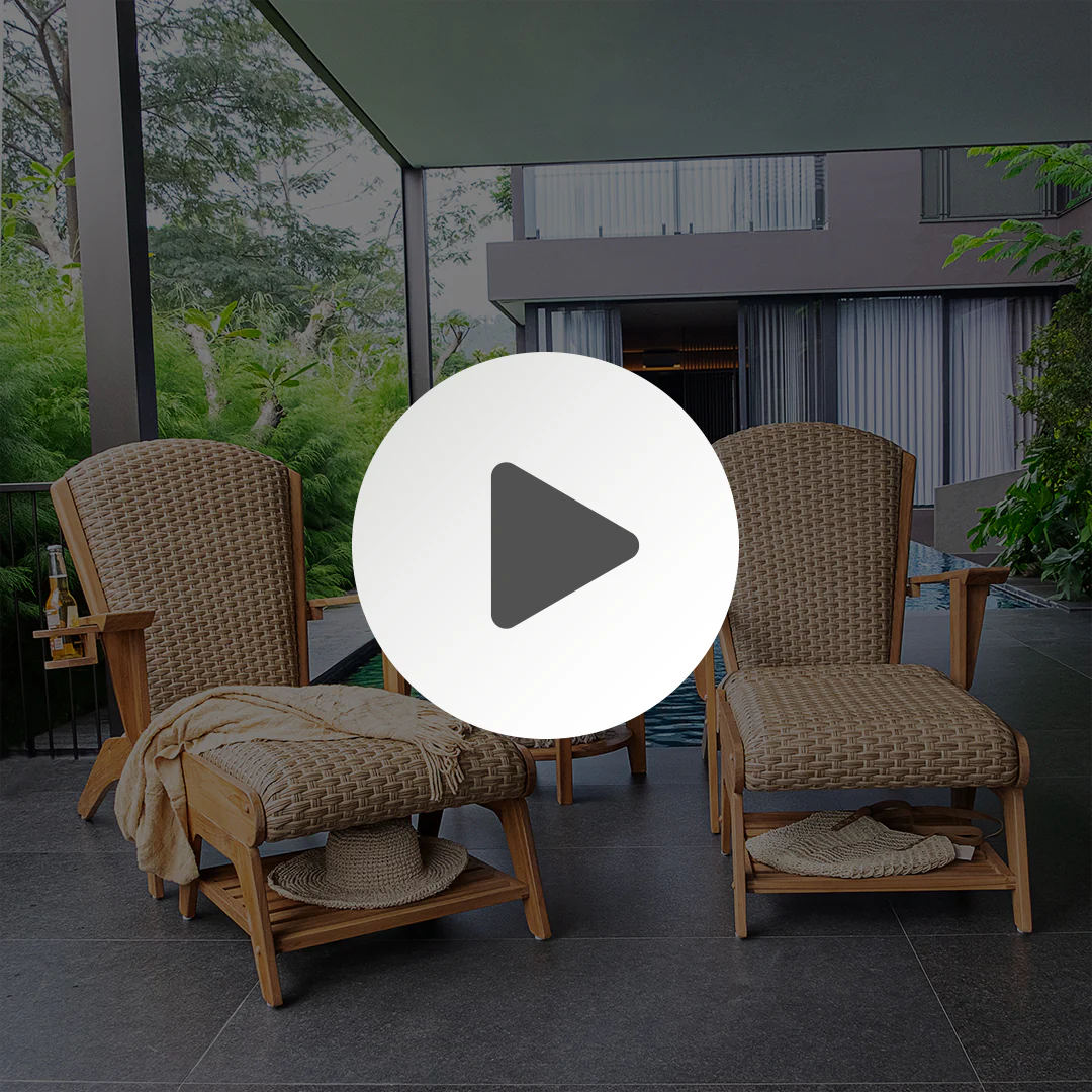 Camden Teak Wood 5 Pieces Patio Conversation Set with Padded Woven Seat – FREE Furniture Cover - Image 4