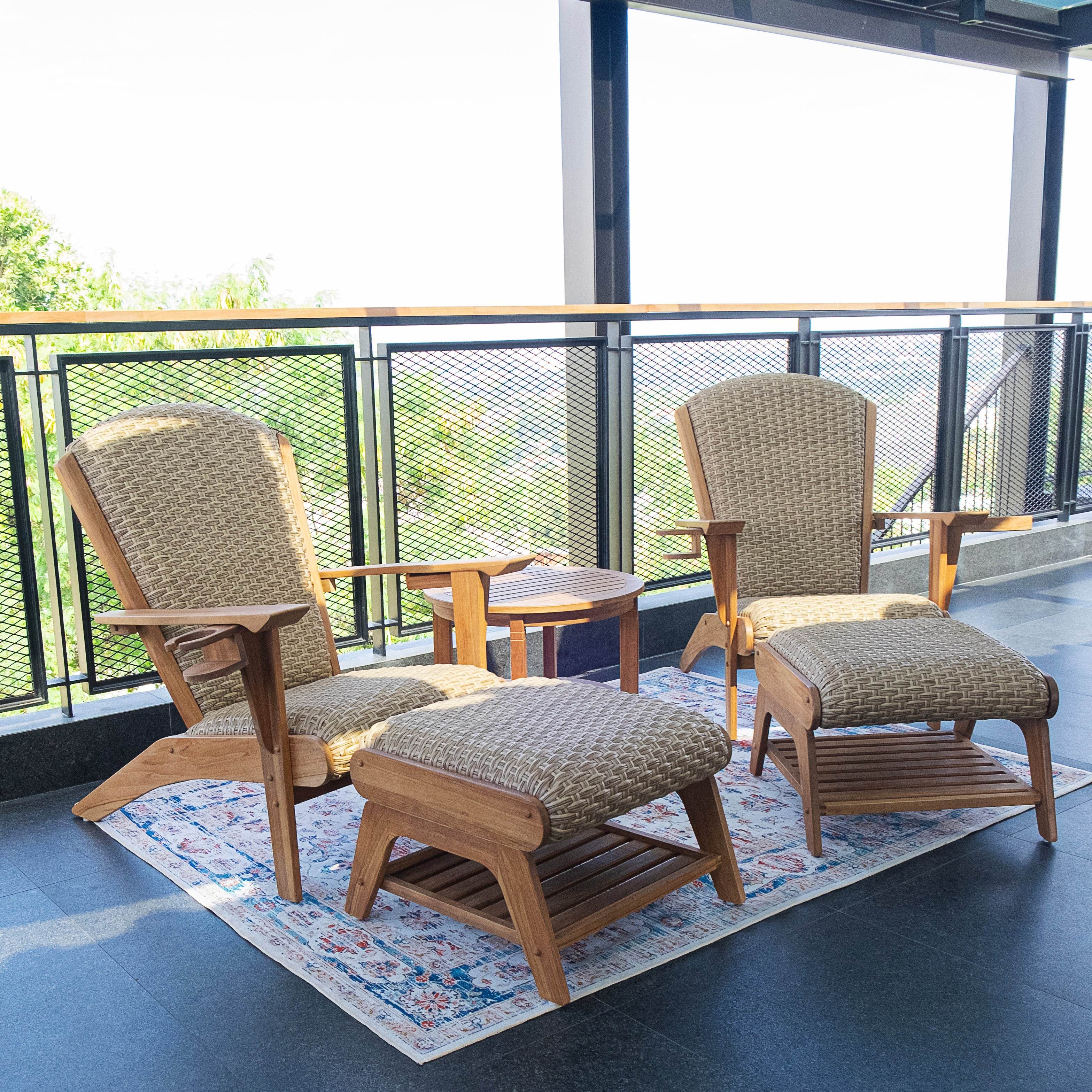Camden Teak Wood 5 Pieces Patio Conversation Set with Padded Woven Seat – FREE Furniture Cover - Image 9