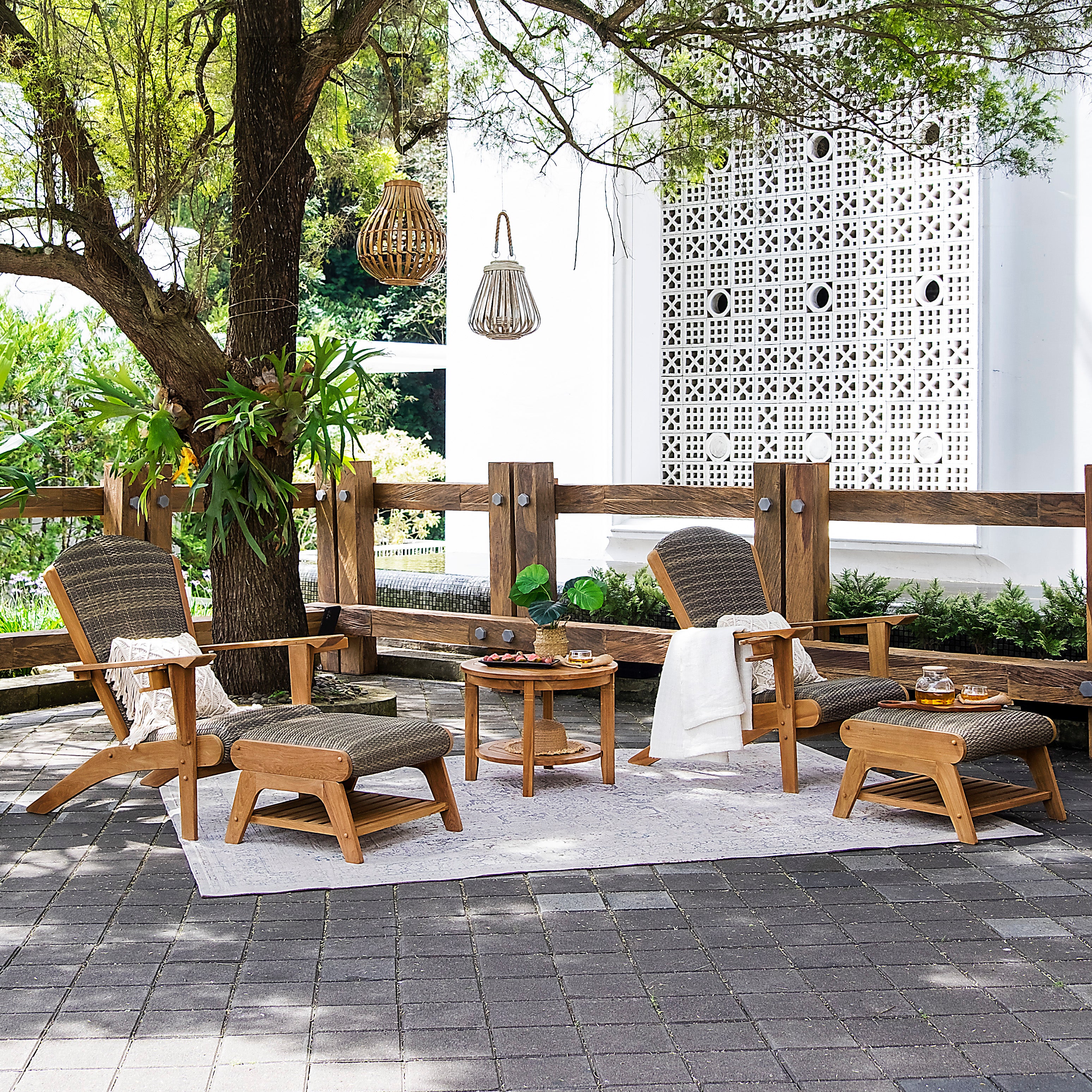 Camden Teak Wood Outdoor Ottoman with Padded Woven Seat – FREE Furniture Cover - Image 12