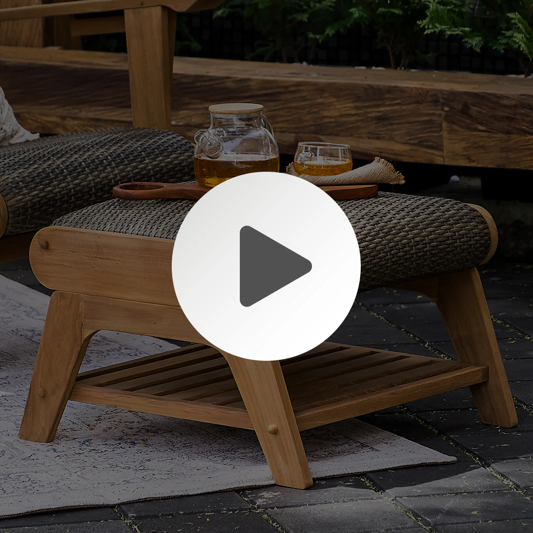 Camden Teak Wood Outdoor Ottoman with Padded Woven Seat – FREE Furniture Cover - Image 5
