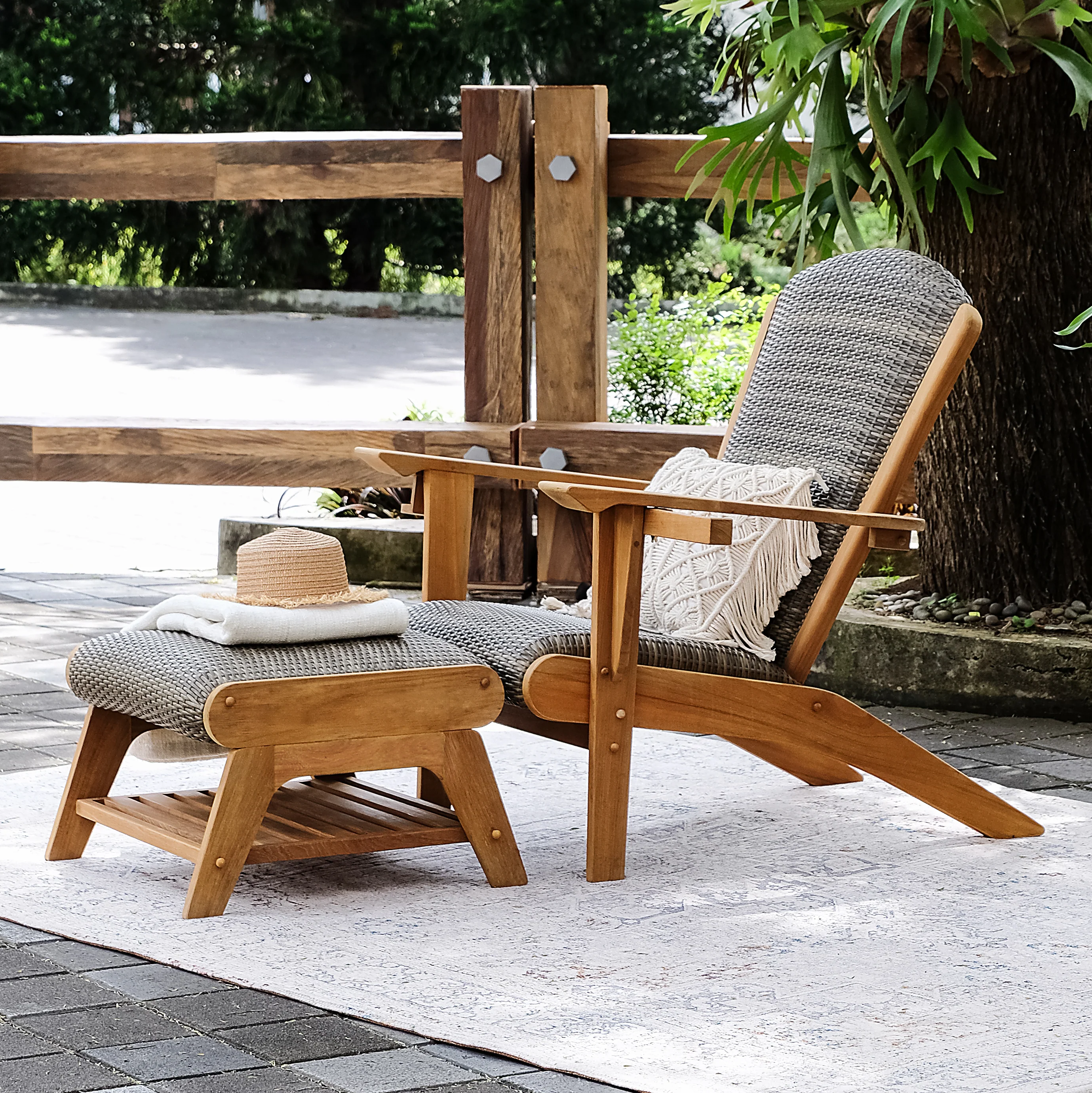 Camden Teak Wood Outdoor Ottoman with Padded Woven Seat – FREE Furniture Cover - Image 7