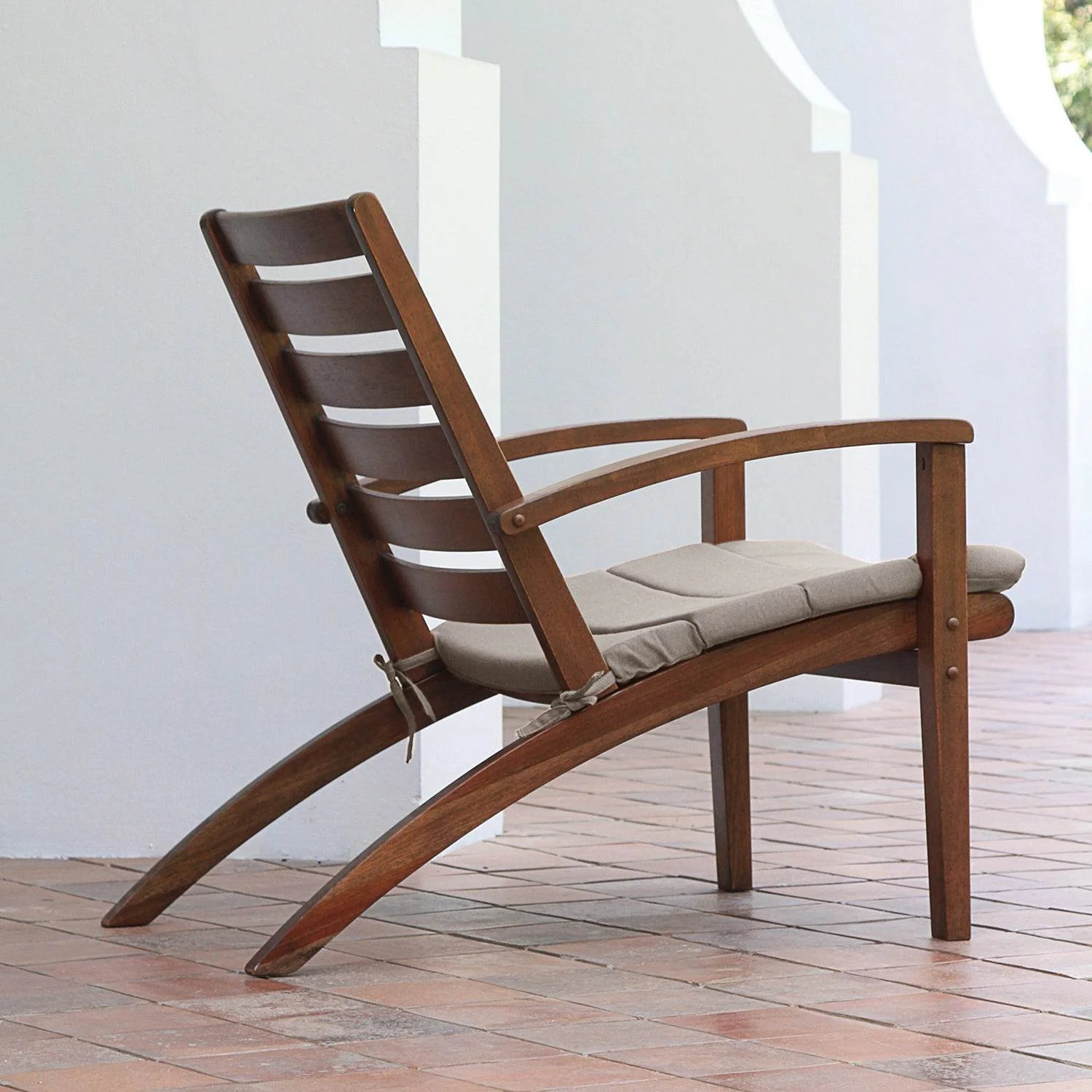 Carlota Mahogany Wood 3 Piece Patio Conversation Set with Beige Cushion - Image 3