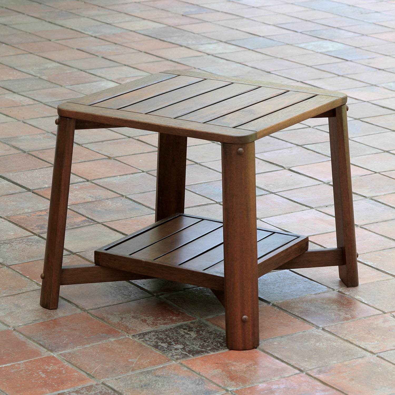 Carlota Mahogany Wood 3 Piece Patio Conversation Set with Beige Cushion - Image 4