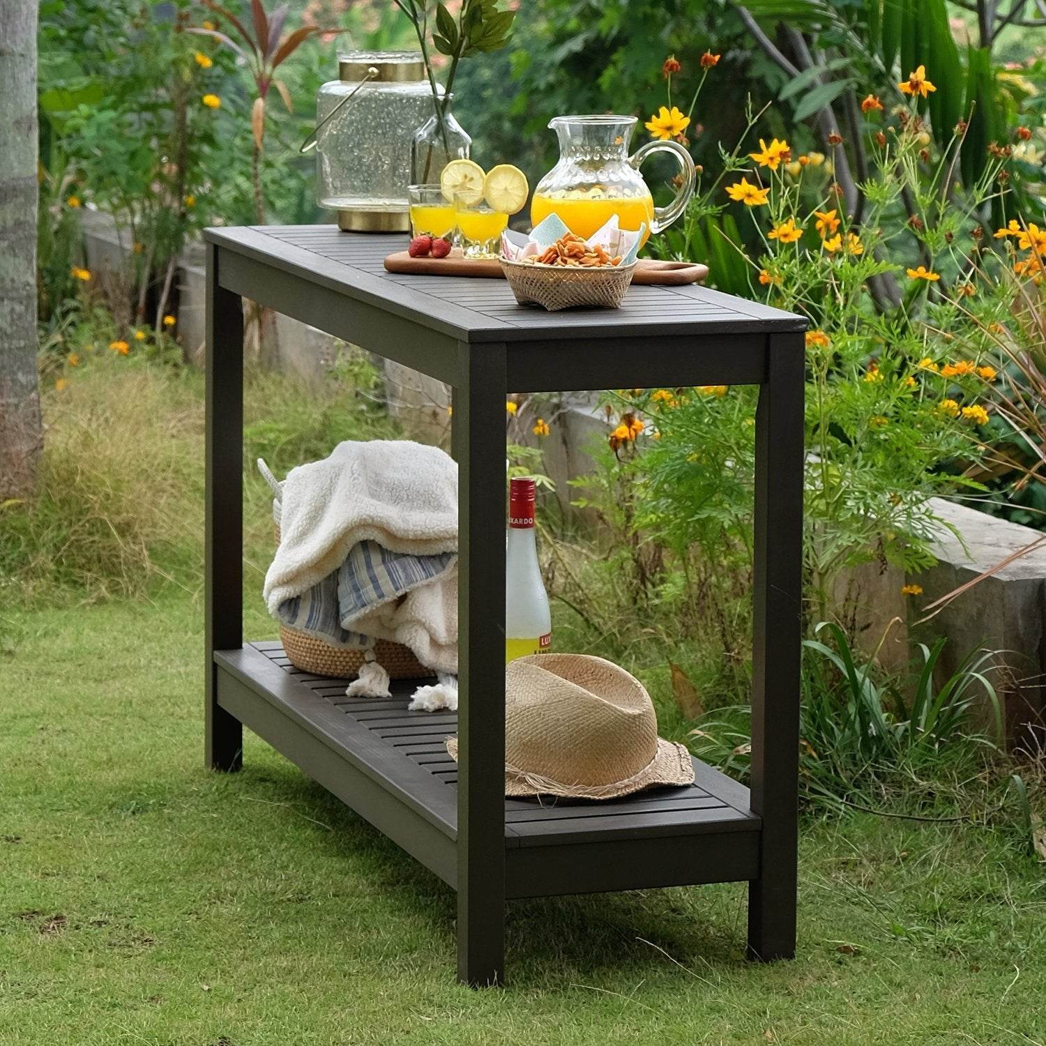 Carlota Mahogany Wood Outdoor Console Table - Image 4
