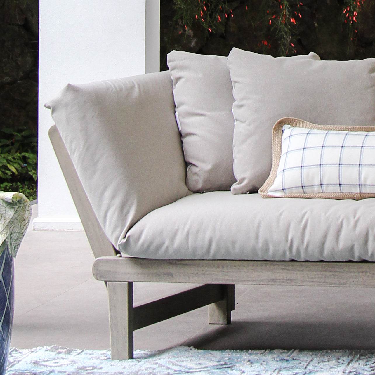 Carlota Mahogany Wood Outdoor Convertible Sofa Daybed with Oyster Cushion - Image 11