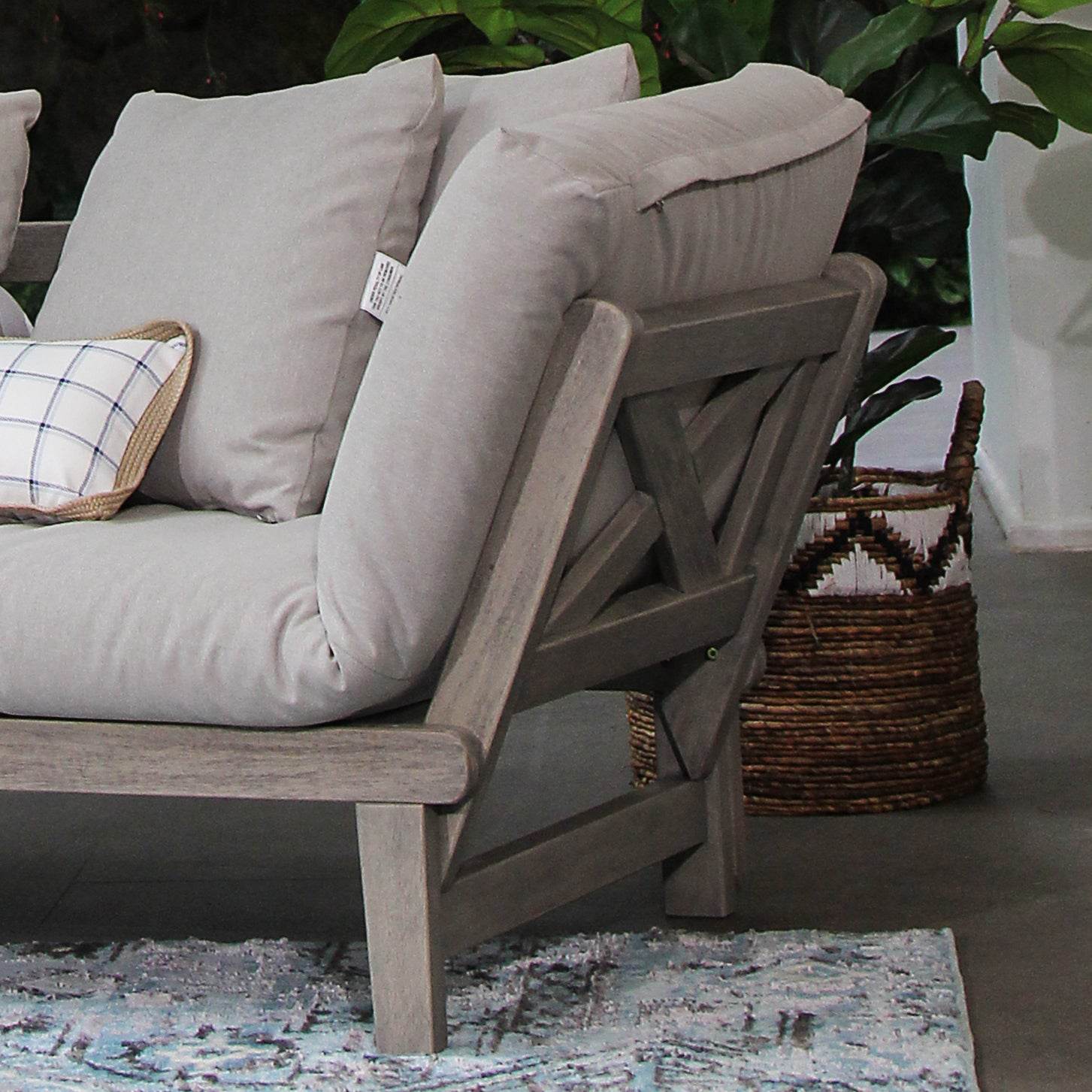 Carlota Mahogany Wood Outdoor Convertible Sofa Daybed with Oyster Cushion - Image 12