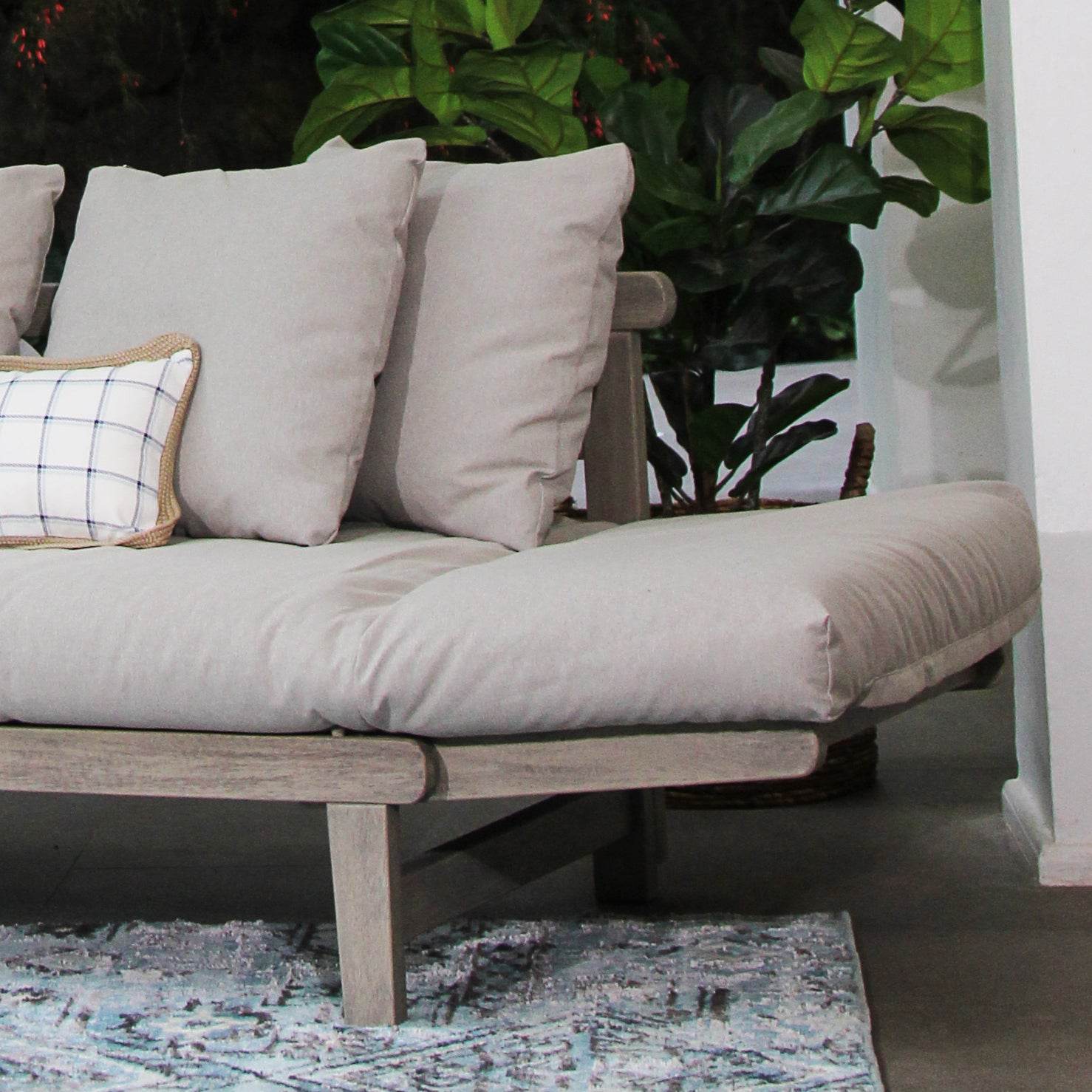 Carlota Mahogany Wood Outdoor Convertible Sofa Daybed with Oyster Cushion - Image 13
