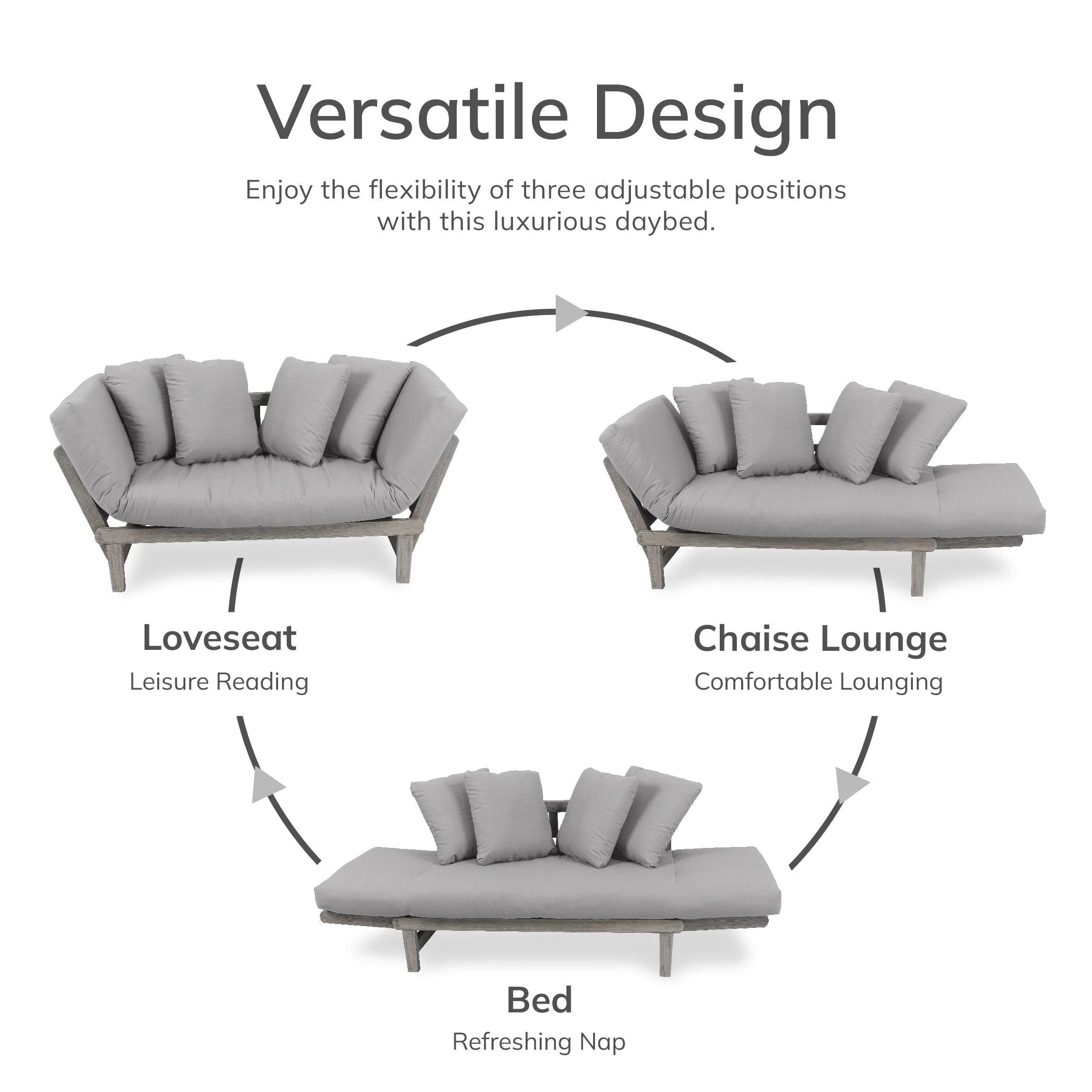 Carlota Mahogany Wood Outdoor Convertible Sofa Daybed with Oyster Cushion - Image 5