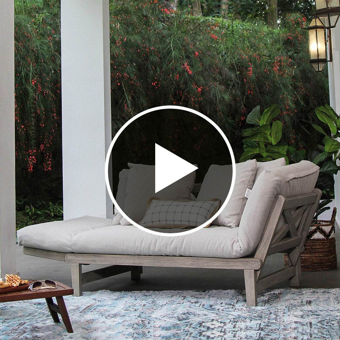 Carlota Mahogany Wood Outdoor Convertible Sofa Daybed with Oyster Cushion - Image 7