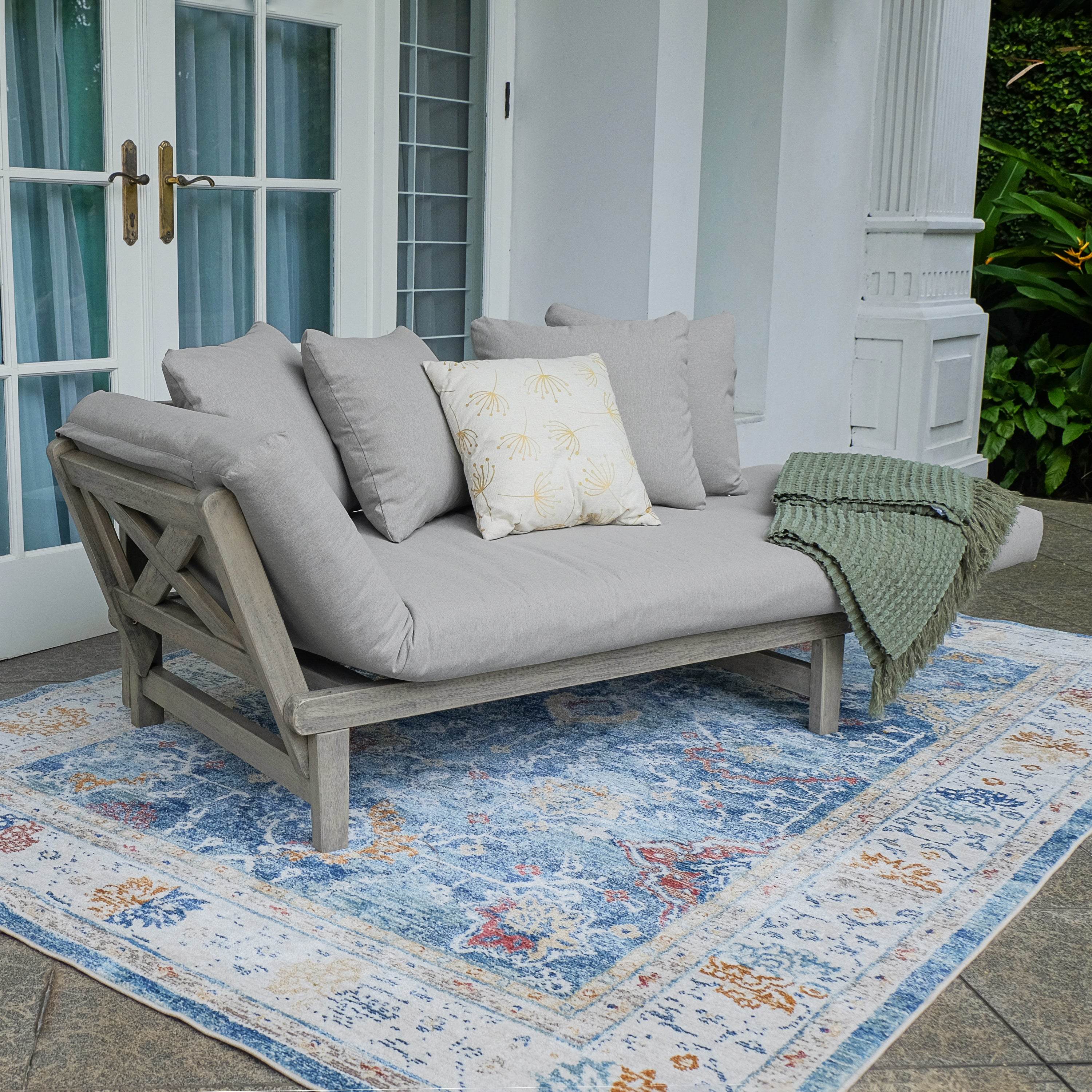 Carlota Mahogany Wood Outdoor Convertible Sofa Daybed with Oyster Cushion - Image 8