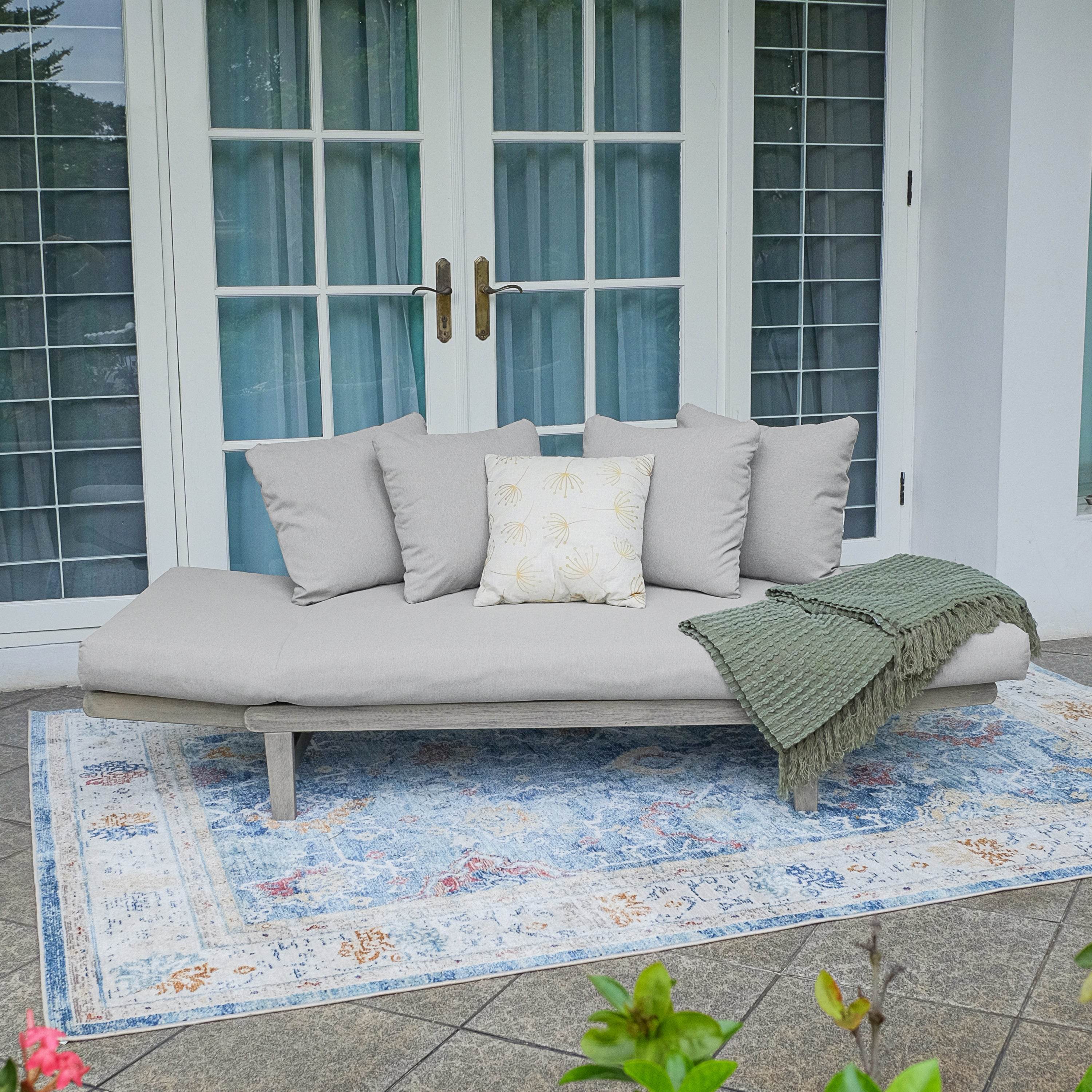 Carlota Mahogany Wood Outdoor Convertible Sofa Daybed with Oyster Cushion - Image 9