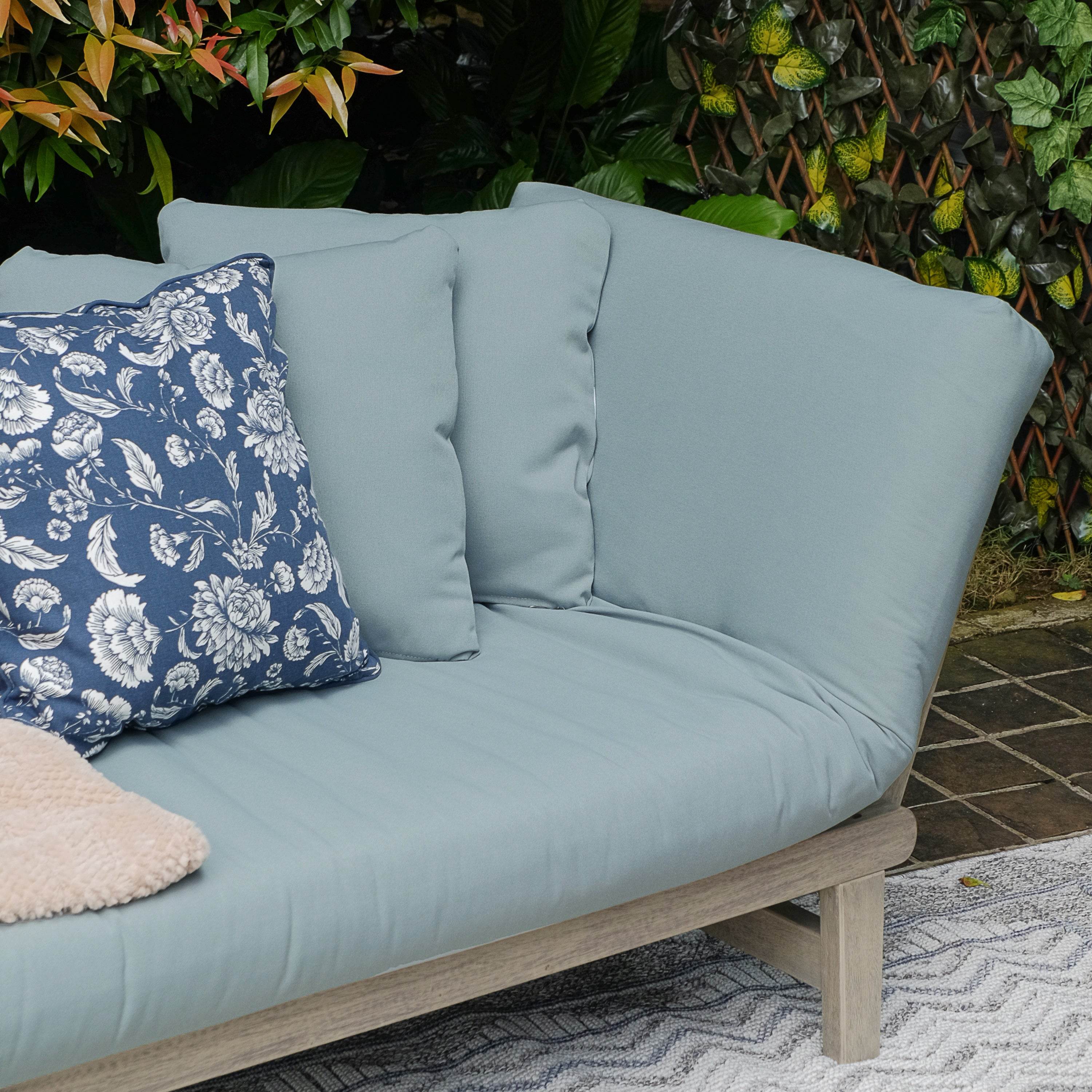 Carlota Outdoor Convertible Sofa Daybed - Weathered Gray Wood / Blue Spruce Cushion - Image 11
