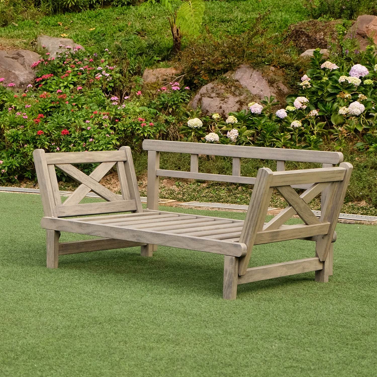 Carlota Outdoor Convertible Sofa Daybed - Weathered Gray Wood / Blue Spruce Cushion - Image 12