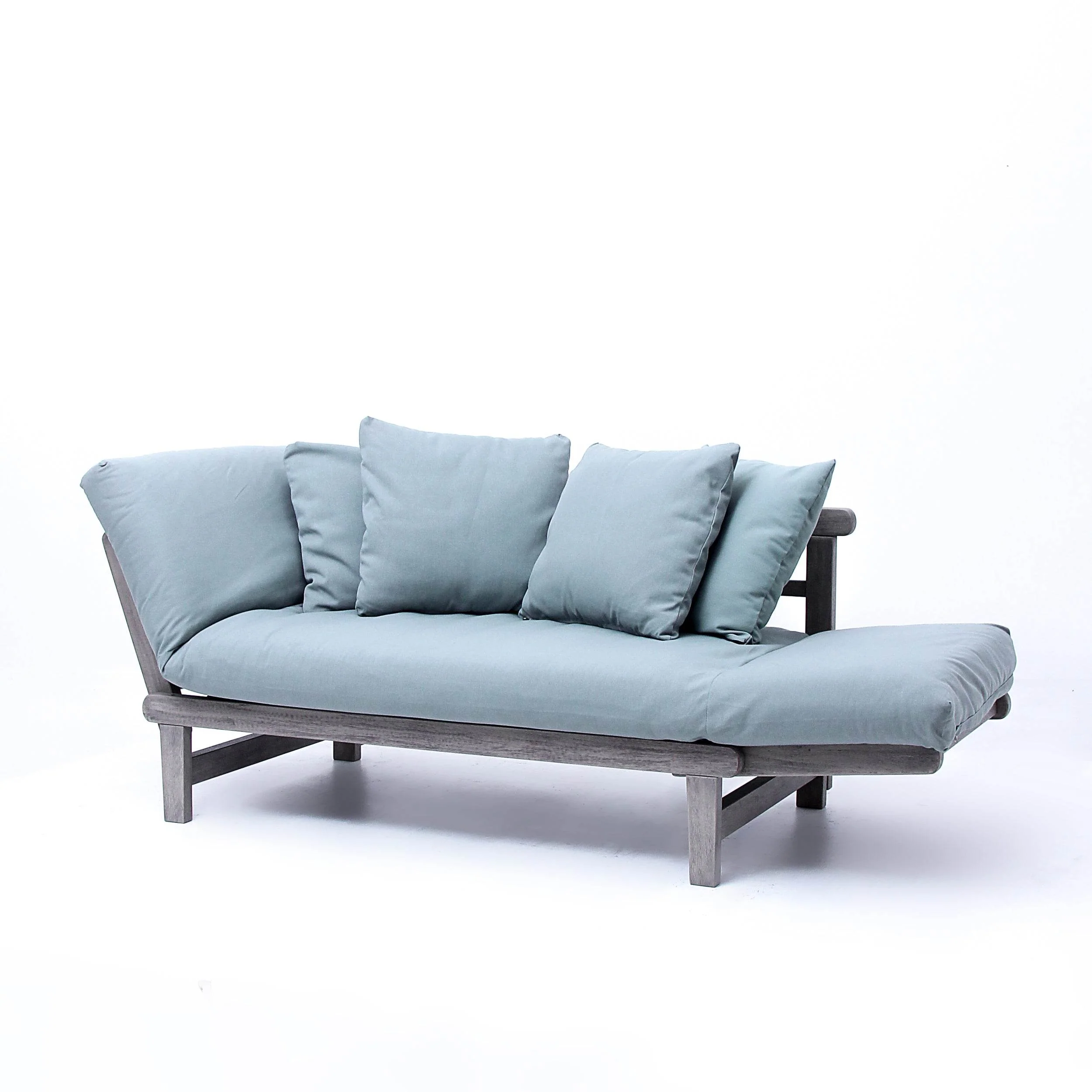 Carlota Outdoor Convertible Sofa Daybed - Weathered Gray Wood / Blue Spruce Cushion - Image 23