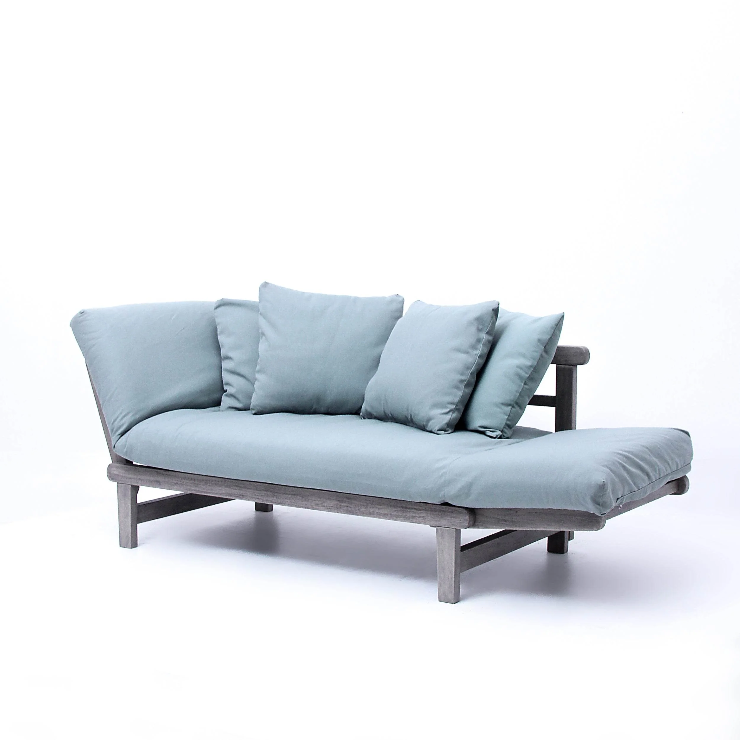 Carlota Outdoor Convertible Sofa Daybed - Weathered Gray Wood / Blue Spruce Cushion - Image 24
