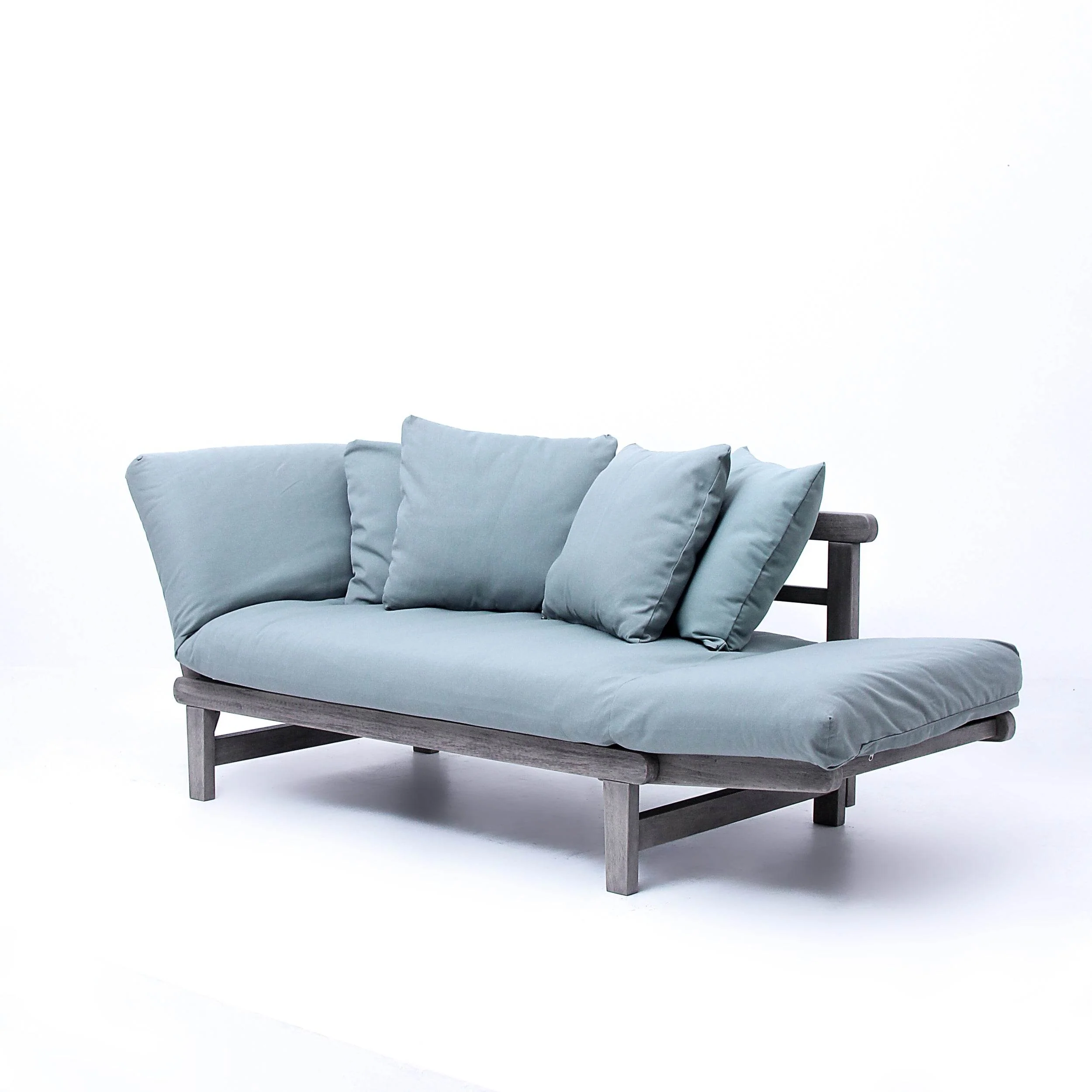 Carlota Outdoor Convertible Sofa Daybed - Weathered Gray Wood / Blue Spruce Cushion - Image 25