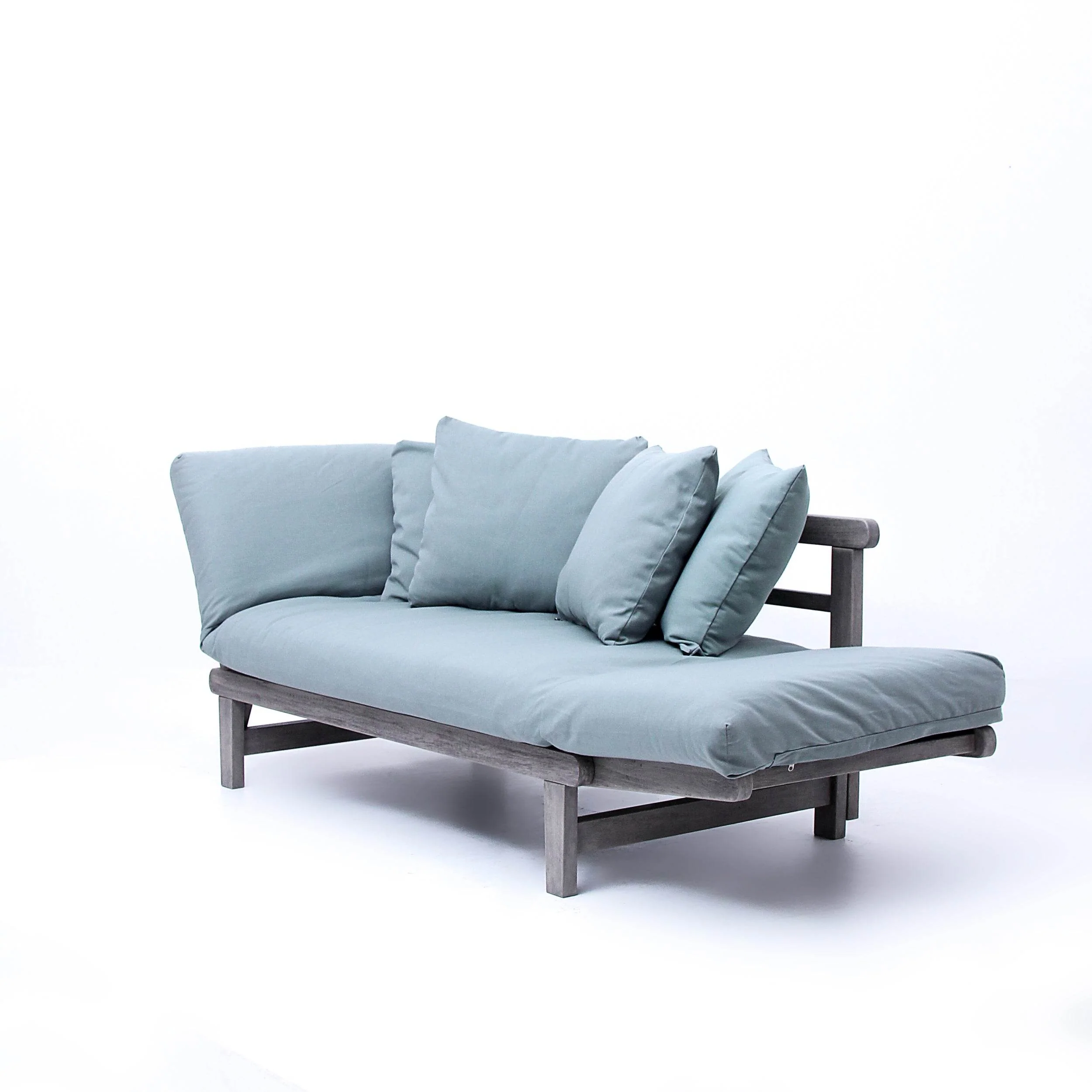 Carlota Outdoor Convertible Sofa Daybed - Weathered Gray Wood / Blue Spruce Cushion - Image 26