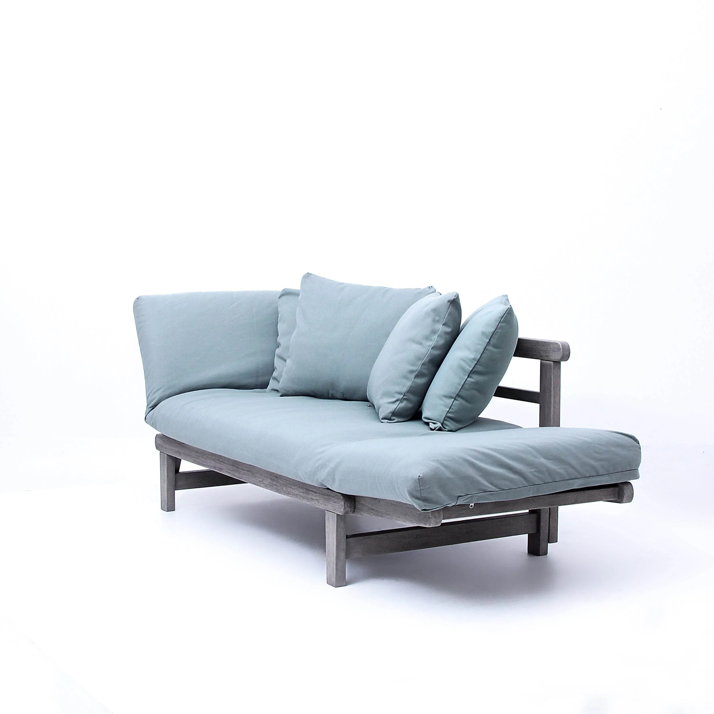 Carlota Outdoor Convertible Sofa Daybed - Weathered Gray Wood / Blue Spruce Cushion - Image 27