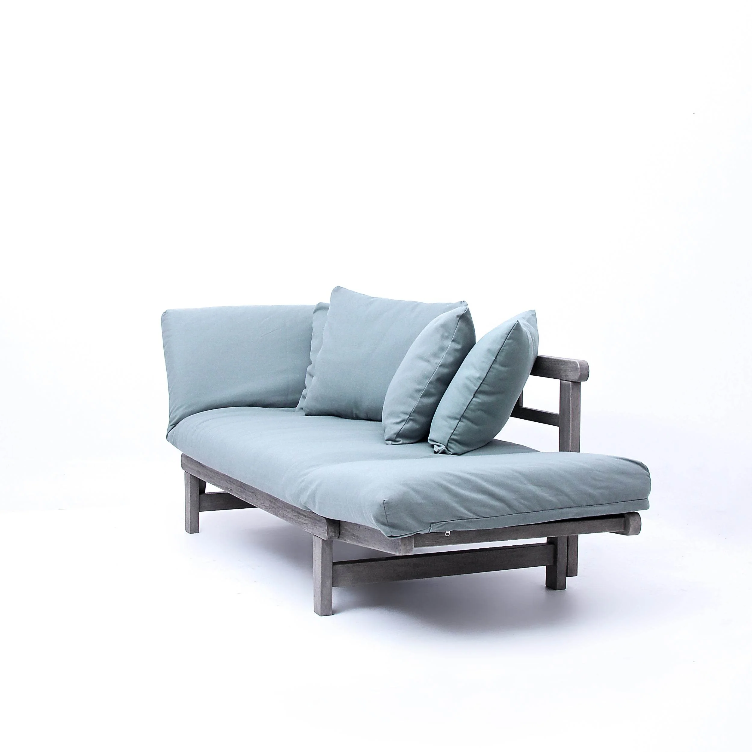Carlota Outdoor Convertible Sofa Daybed - Weathered Gray Wood / Blue Spruce Cushion - Image 28