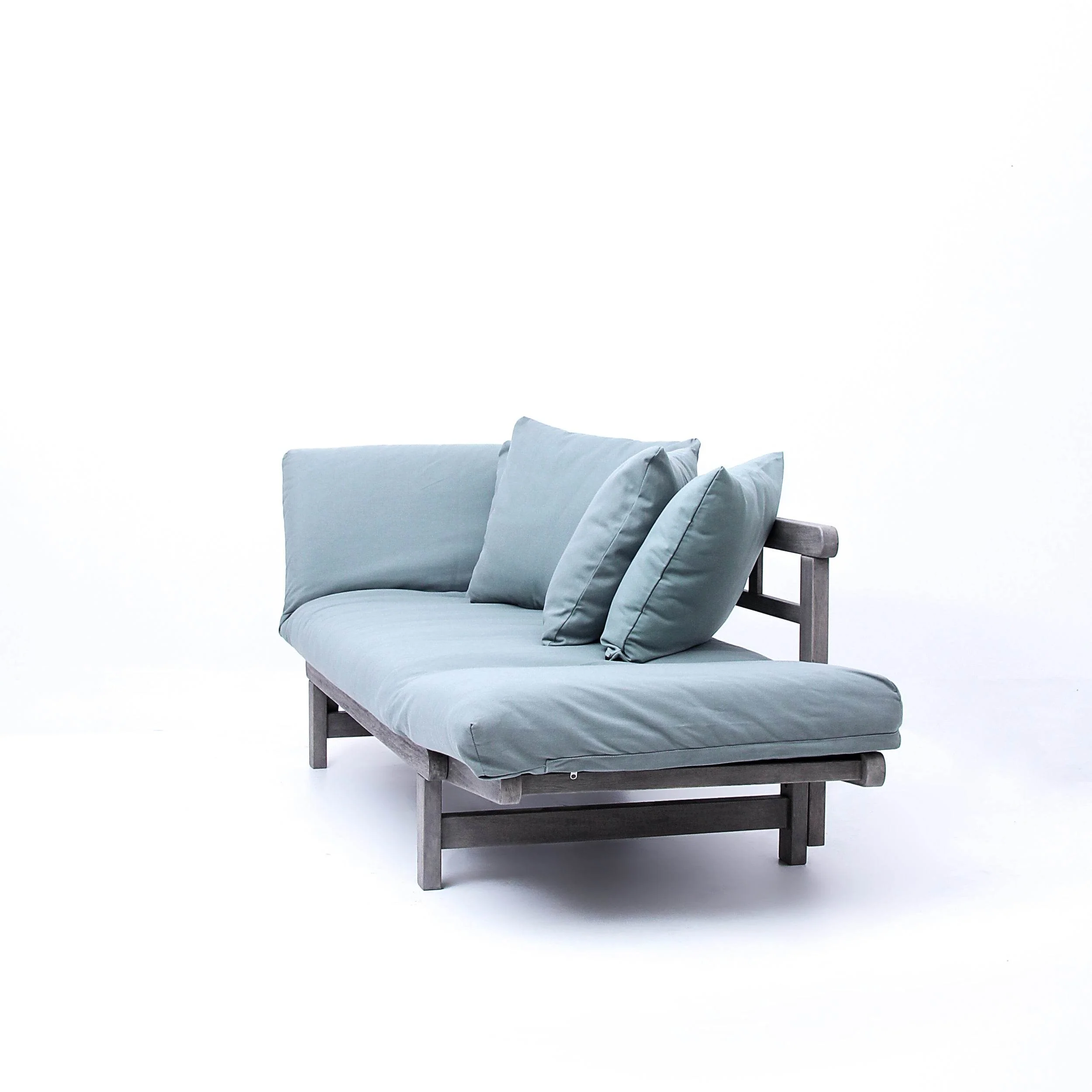 Carlota Outdoor Convertible Sofa Daybed - Weathered Gray Wood / Blue Spruce Cushion - Image 29