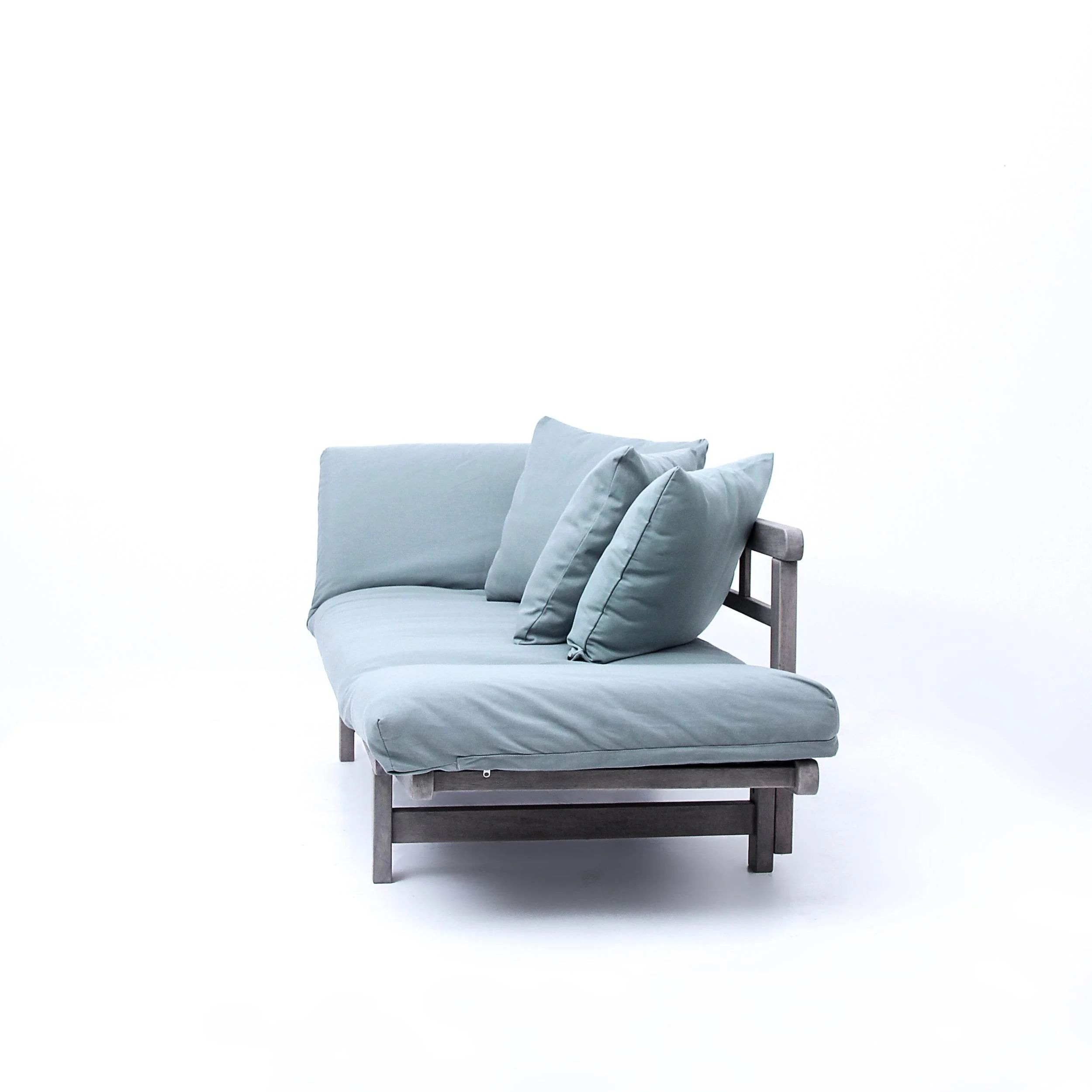 Carlota Outdoor Convertible Sofa Daybed - Weathered Gray Wood / Blue Spruce Cushion - Image 30