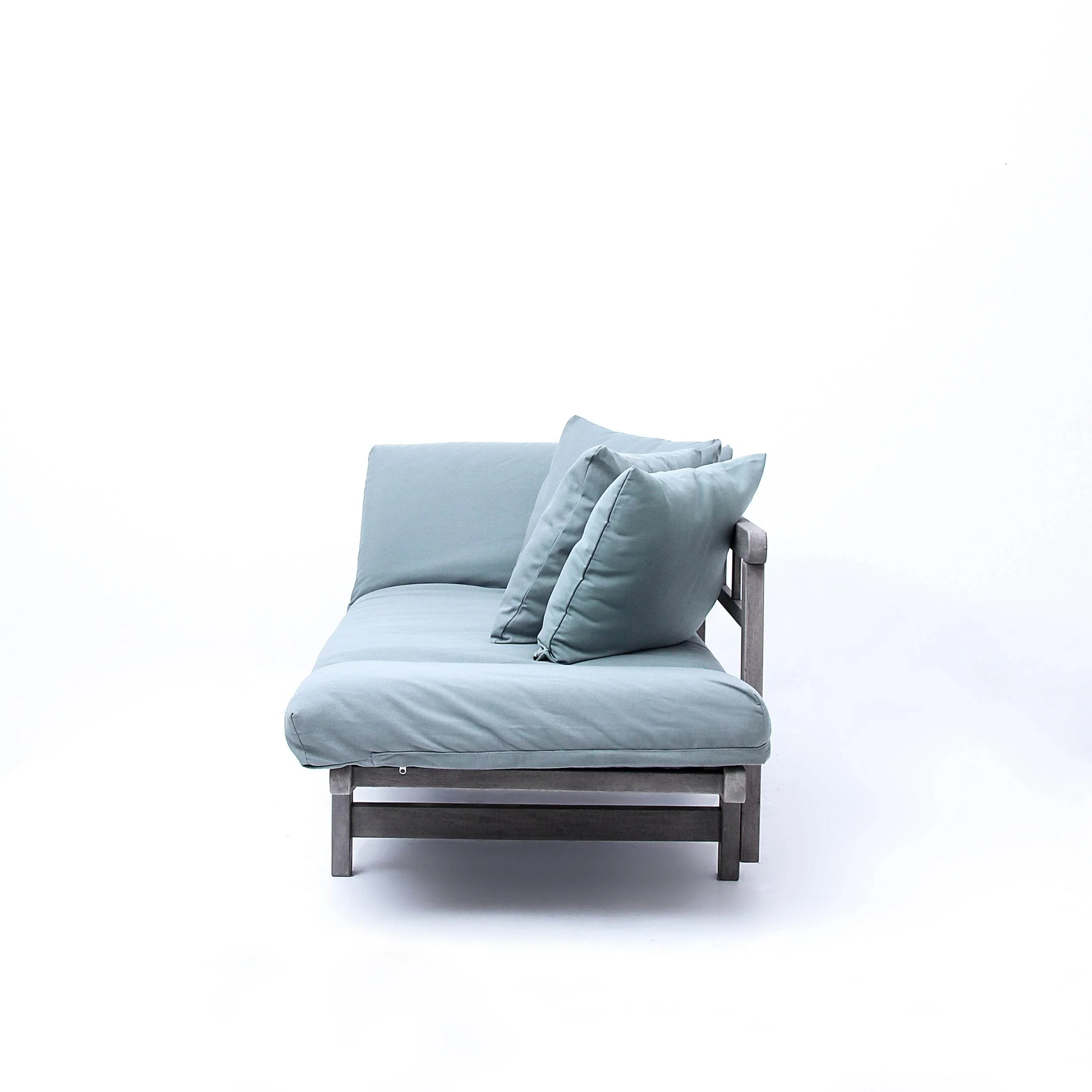 Carlota Outdoor Convertible Sofa Daybed - Weathered Gray Wood / Blue Spruce Cushion - Image 31