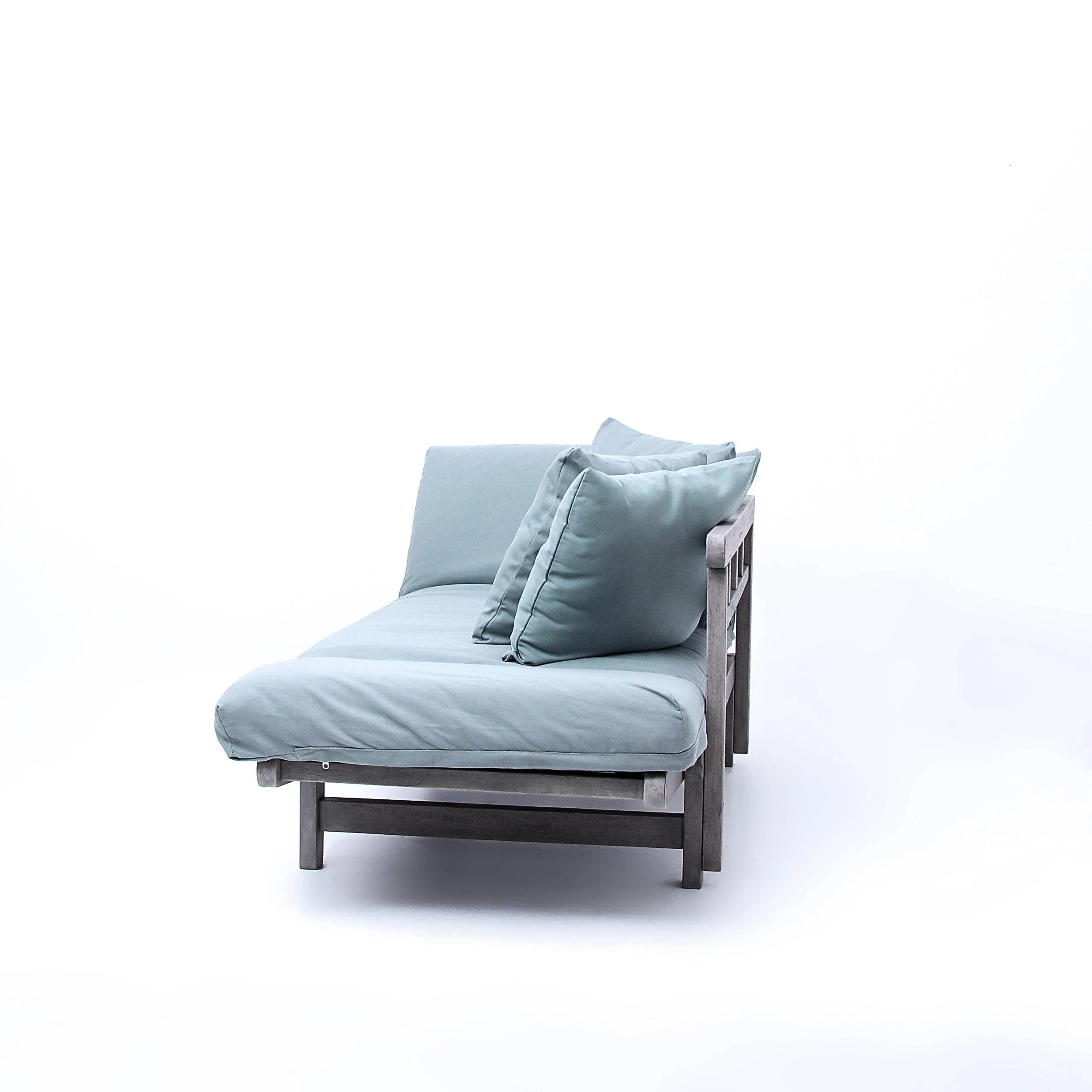 Carlota Outdoor Convertible Sofa Daybed - Weathered Gray Wood / Blue Spruce Cushion - Image 32