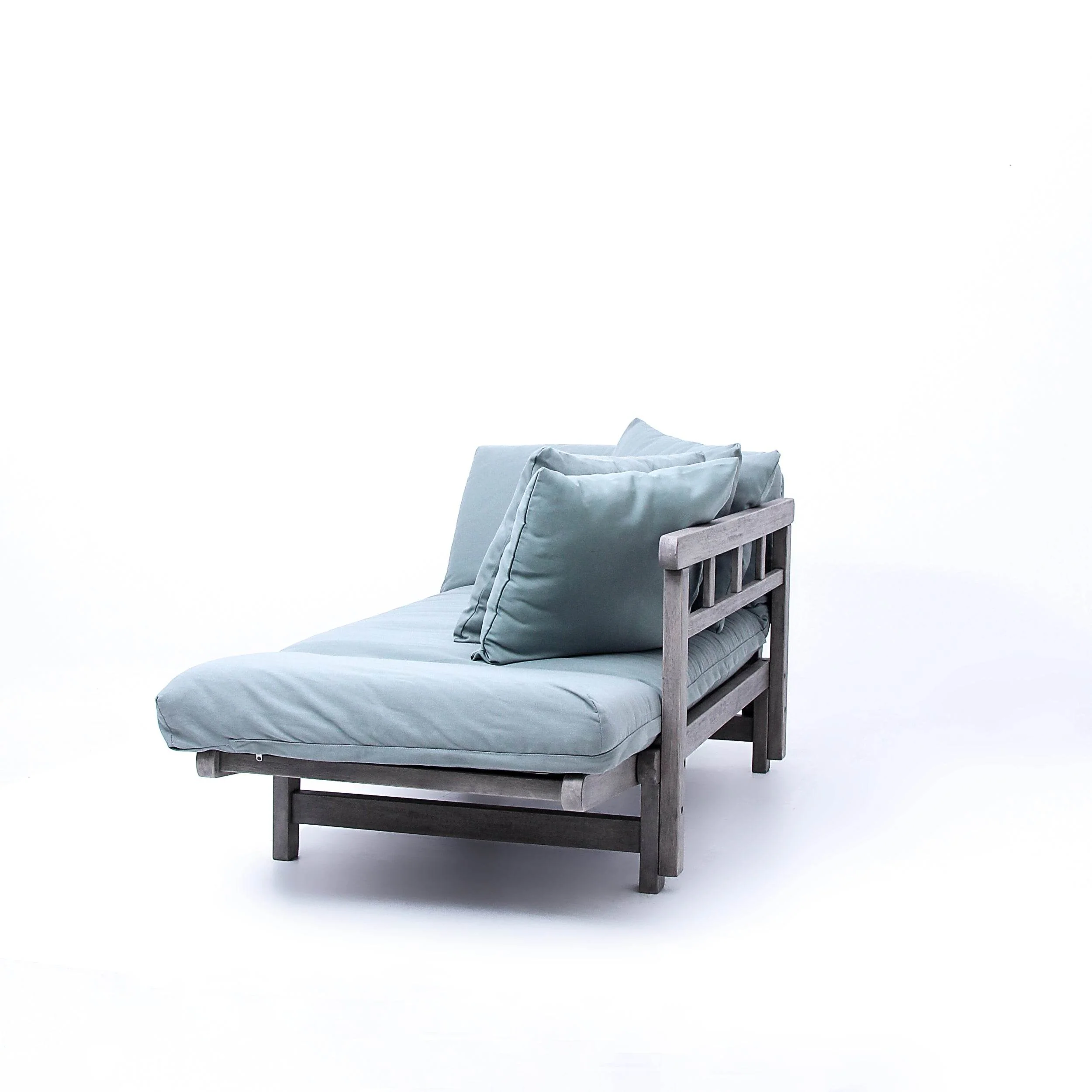 Carlota Outdoor Convertible Sofa Daybed - Weathered Gray Wood / Blue Spruce Cushion - Image 33